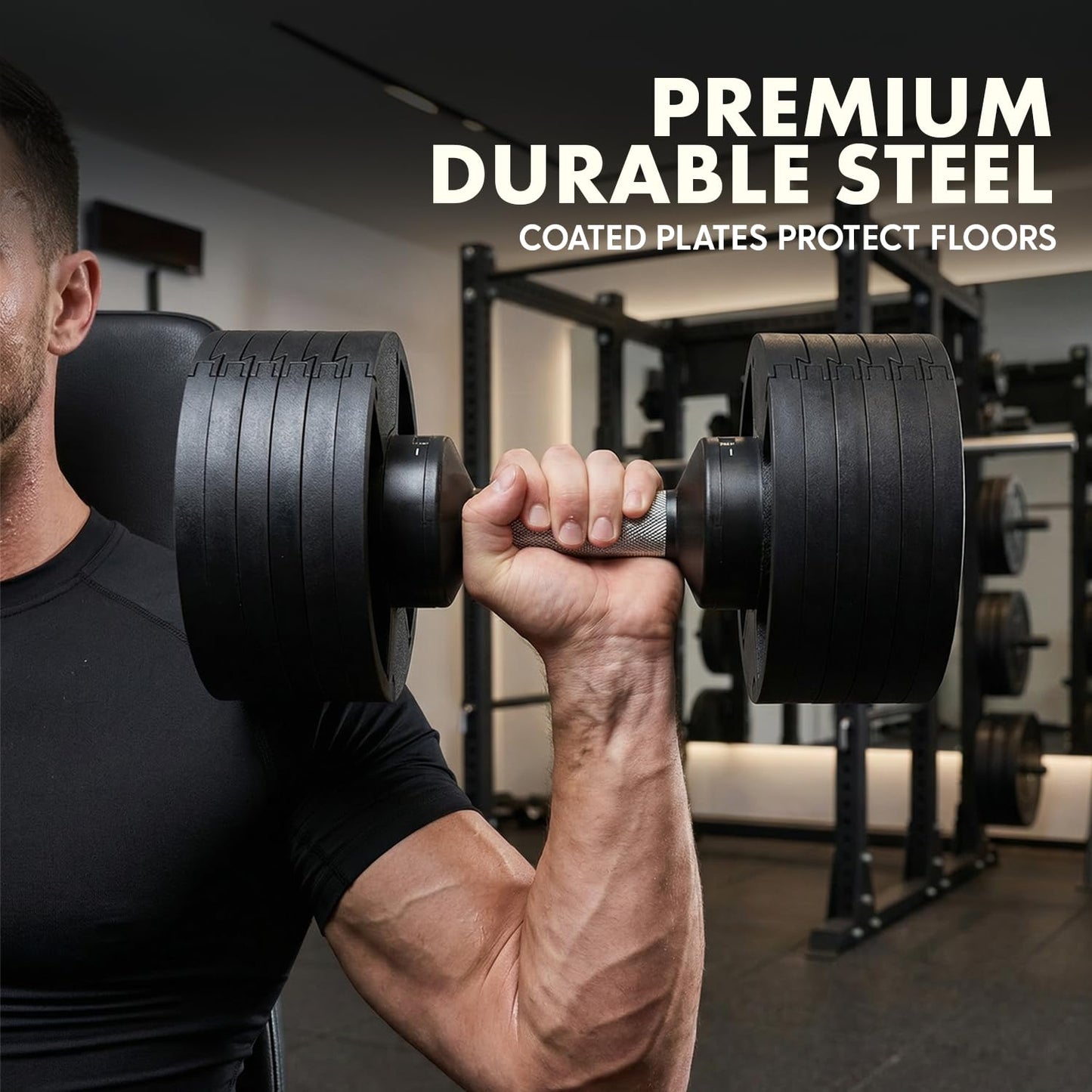 SQUATZ 45 lb Adjustable Dumbbells with Quick Weight Change, Space-Saving Dumbbell Set with Anti‑Slip Handle, Secure Locking System, Heavy‑Duty Plates & Base for Home Workout and Strength Training
