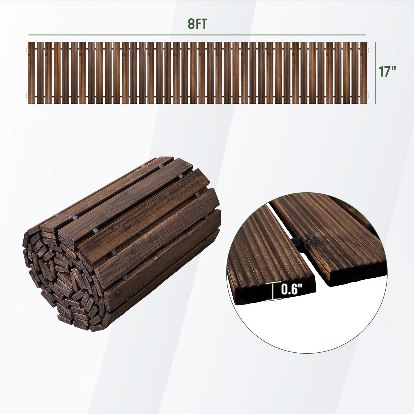 WELUKGUUD Wooden Garden Pathway, Outdoor Roll Out Decorative Garden Walkway, Weather-Resistant Non-Slip Wooden Walkway Pavers for Backyard, Beach, Wedding Party Paths(Carbonized, 8FT Straight)