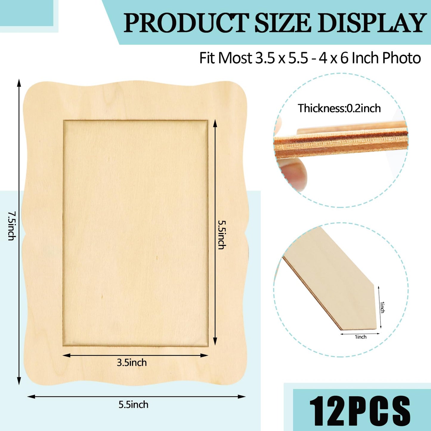 RYKOMO 12 Pieces DIY Wooden Picture Frames, Unfinished Solid Wood Photo Picture Frames for 4 x 6 in Photos, Standing Wooden Picture Frame for Valentine's Day Gift, New Year, Father's Day, Mother's Day DIY Crafts(Wave shape)