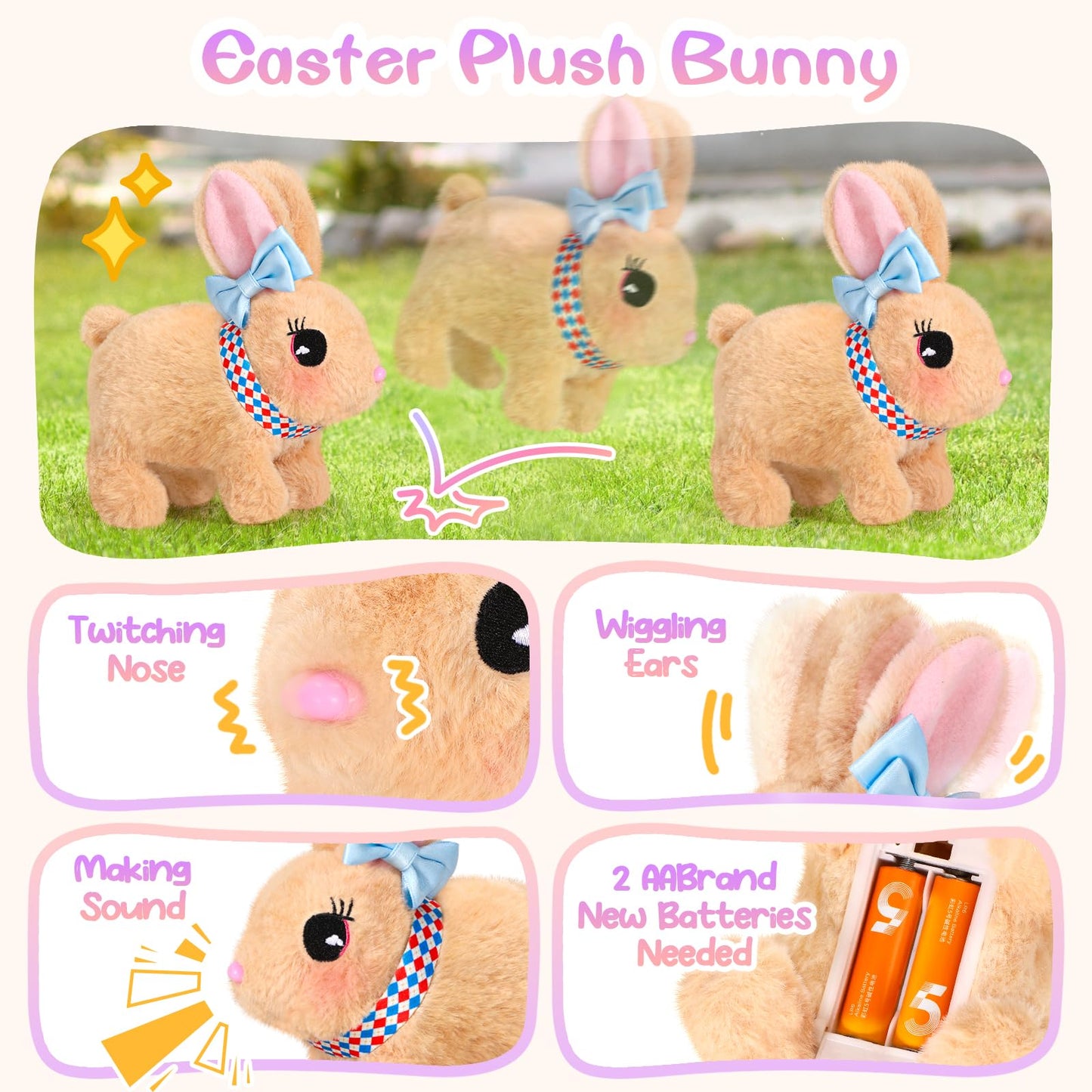 CatchCute Plush Toys Interactive Realistic Walking Bunny Toy Set with Leash and Mesh Storage Bag,Stuffed Bunny with Princess Jewelry Accessories,Perfect Thanksgiving Birthday Gifts for Kids