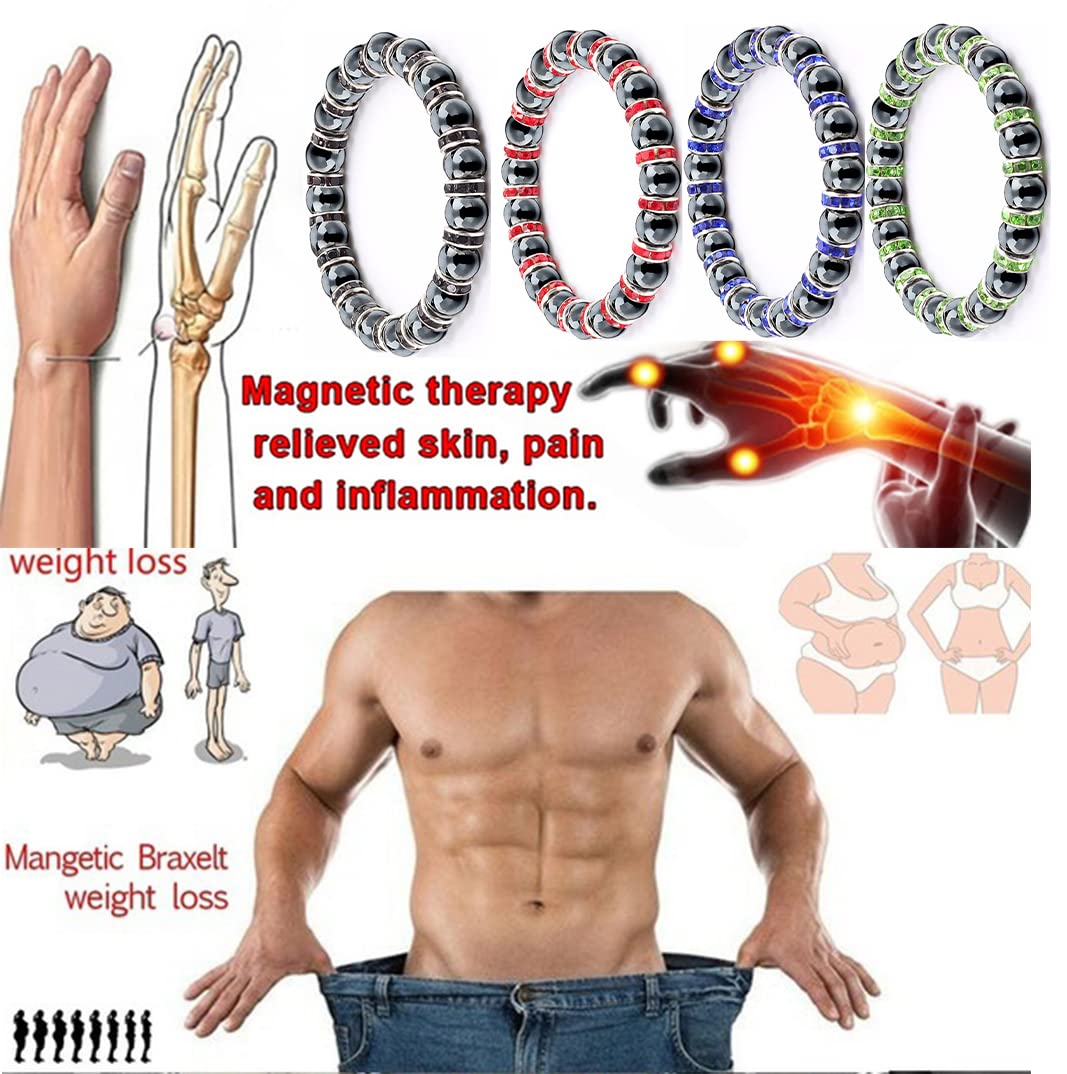 Apocalyptic-K Women's Magnetic Bracelet，Hematite Bracelets，Magnetic Bracelets With Zirconia,Handmade Stretch Bracelet，Eliminates static electricity. (Rose Gold Zirconia,10MM)