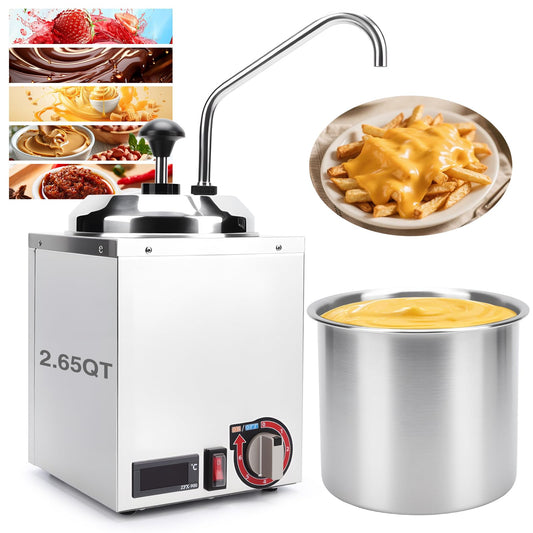 XGLWLOFSSQ Digital 2.65 Quart Stainless Steel Nacho Cheese Warmer & Dispenser - Insulated Heated Sauce Pump for Fudge/Butter/Caramel