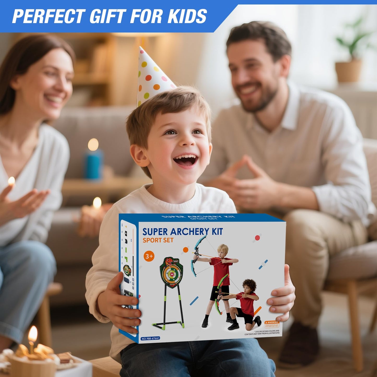 HYES 2 Pack Bow and Arrow for Kids, LED Light Up Archery Set with 24 Suction Cup Arrows, 1 Standing Target, 6 Score Targets & 2 Quiver, Indoor Outdoor Sport Gifts for Boys Girls Ages 4-8