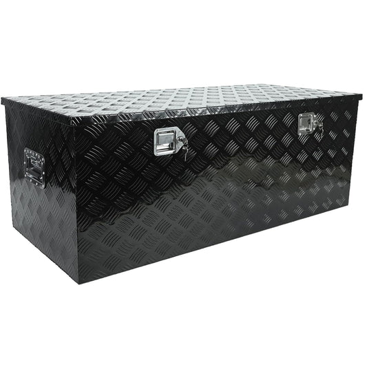 confote 48 Inch Heavy Duty Aluminum Stripes Plated Tool Box Pick Up Truck Bed RV Trailer Toolbox Square Storage Organizer with Side Handle, Lock and Keys, Waterproof -48"x 19.5"x 17.5"，Black