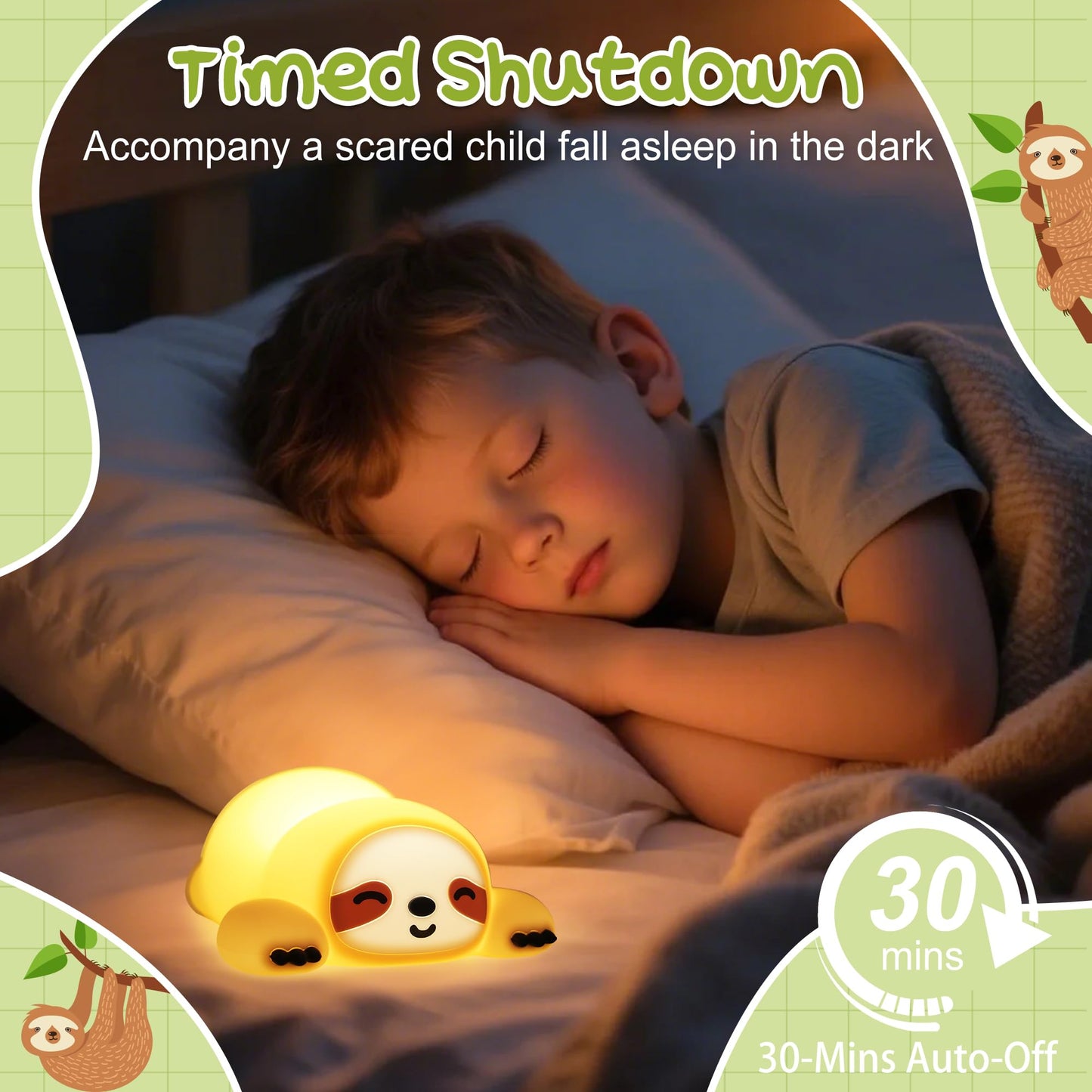 Okayera Sloth Night Light, Cute Squishy Lamp for Bedroom, Silicone Animal Dimmable & Timer Rechargeable Nightlight for Girls Boys Kids, Home Decor Christmas Birthday White Elephant Gifts
