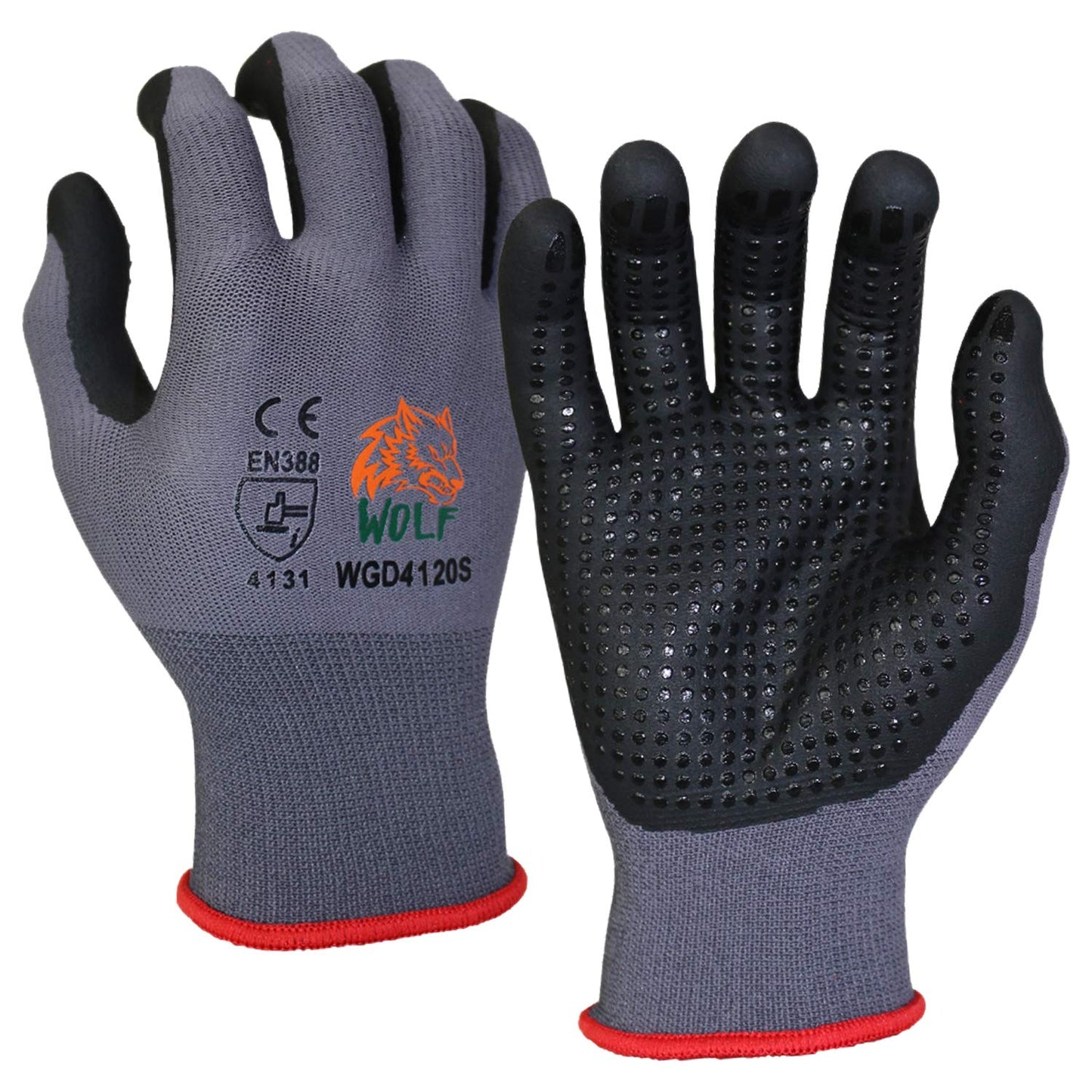 WOLF Ultra-Thin Nitrile Foam Palm Coated Glove with Tacky Dot Grip, Multi Purpose (12, Small)