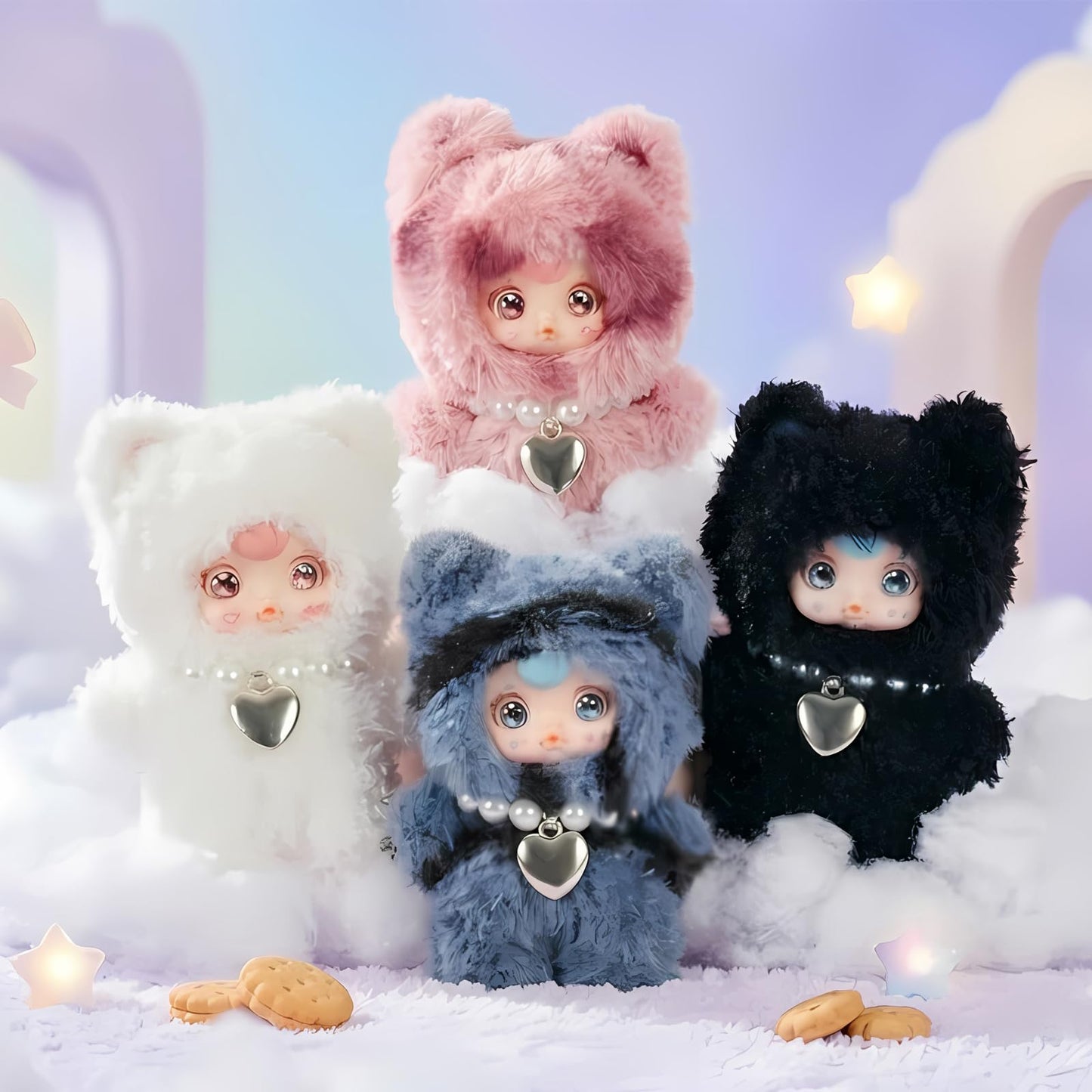 Plush Blind Box, Kawaii Cute Mini Plush Doll Keychain, Random 1 of 7 Styles with Secret Edition, Movable Eyes Design, Collectible Plush Figure Toys, Gift for Kids Girls Teens & Adults (Single Box)
