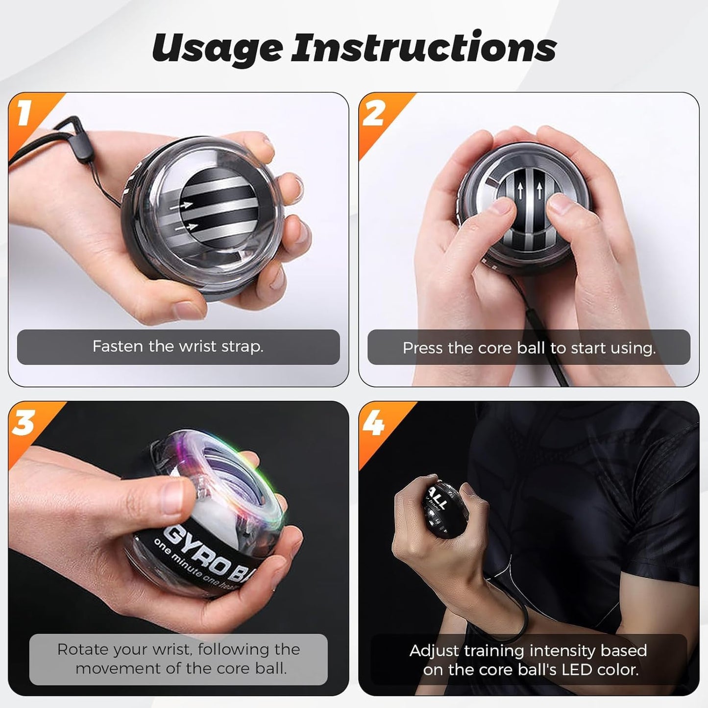 NUOLUXEON Wrist Trainer Ball Auto-Start Gyroscopic Forearm Exerciser Gyro Ball for Strengthen Arms, Fingers, Grip and Muscles