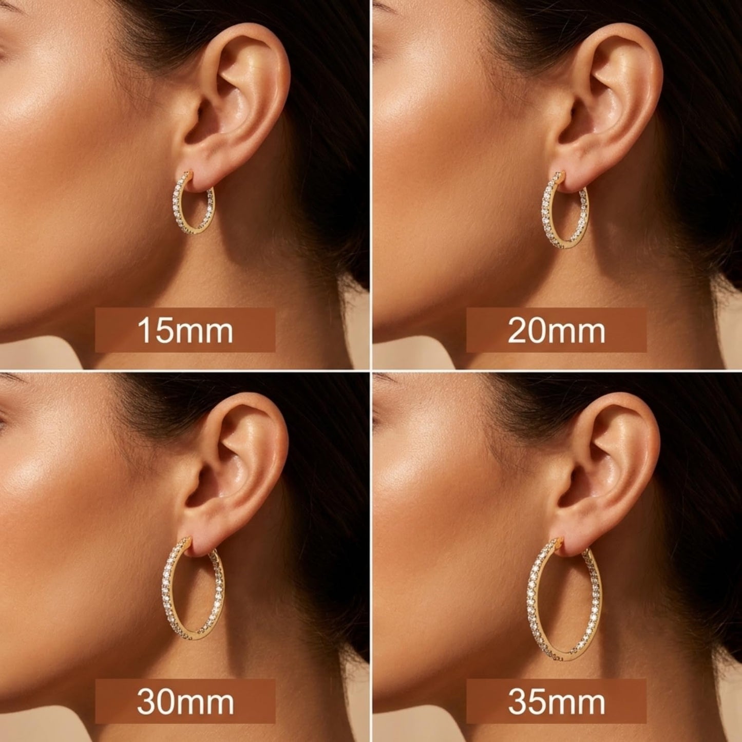 Suiune 14K Yellow Gold Hoop Earrings for Women, Hypoallergenic Dual-Sided Cubic Zirconia Hinged Hoops Jewelry for Woman, 2mm x 20mm
