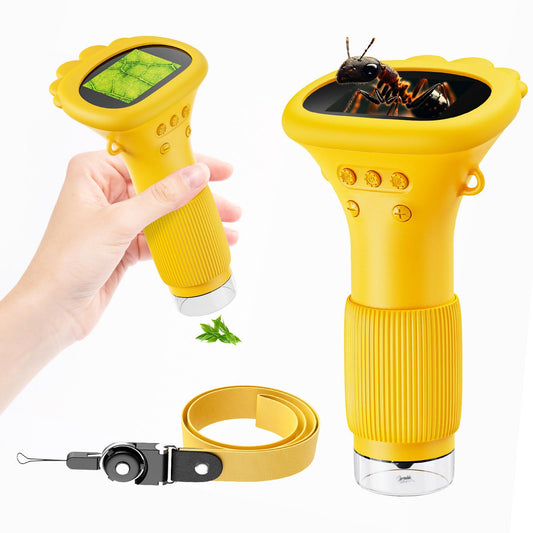 Portable Digital Microscope for Kids, Pocket Handheld Microscope Camera with 2'' Inch Screen, Educational Science Christmas Birthday Gifts for Age 3 4 5 6 7 8 9 10 11 12 Girls Boys - Orange