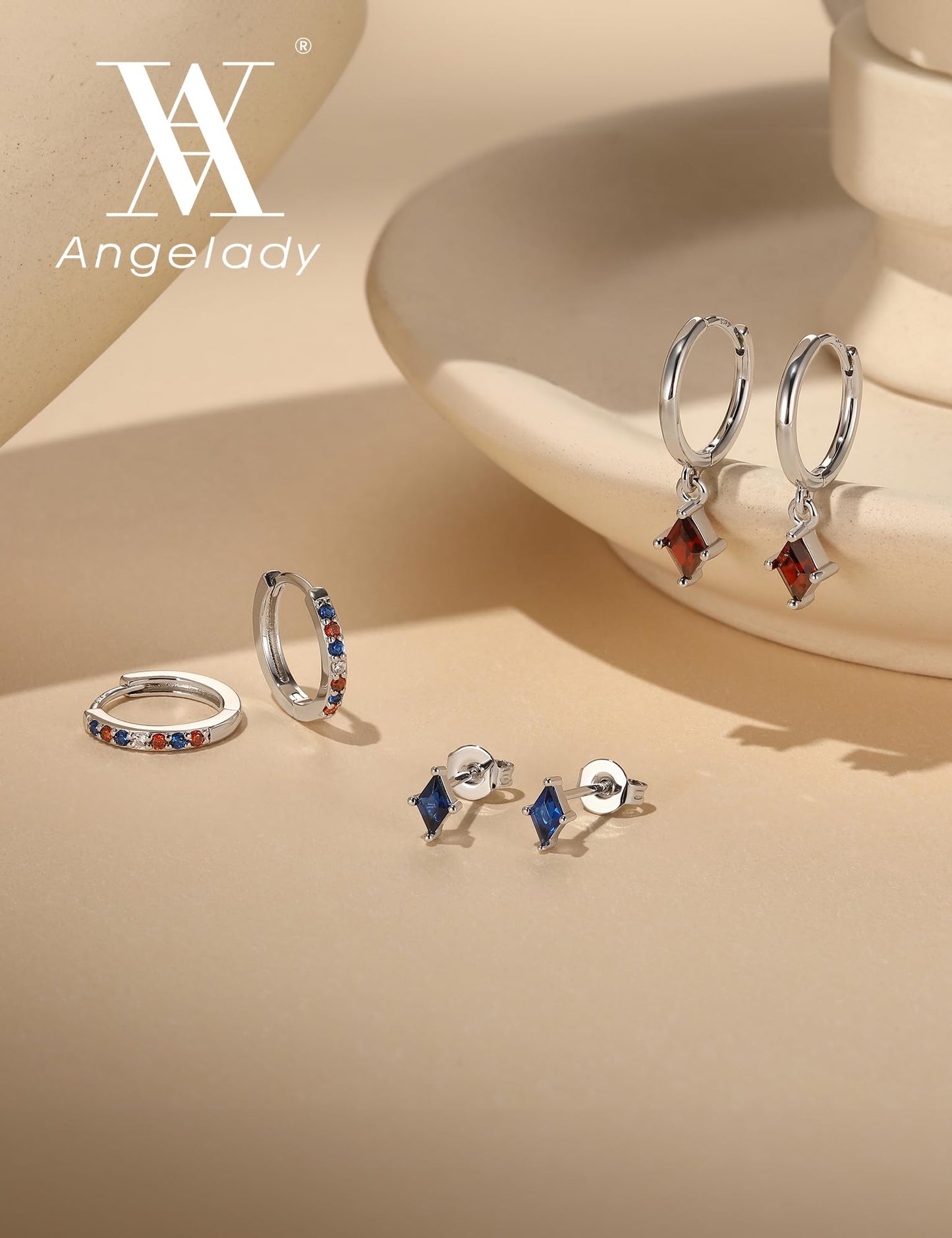 Angelady 4th of July Earrings Set for Women Patriotic American Flag Earring USA Dangle Earrings Red White Blue American Flag Huggies Hoop Earring Independence Day Gifts