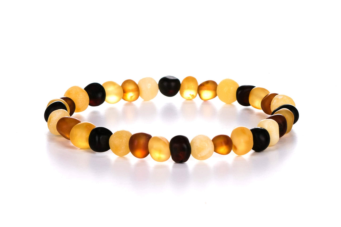 AMBERAGE Natural Baltic Amber Bracelet for Adults (Women/Men) - Hand made From Raw-Unpolished/Certified Baltic Amber Beads(6 Colors) (7, Raw-Unpolished Multi)