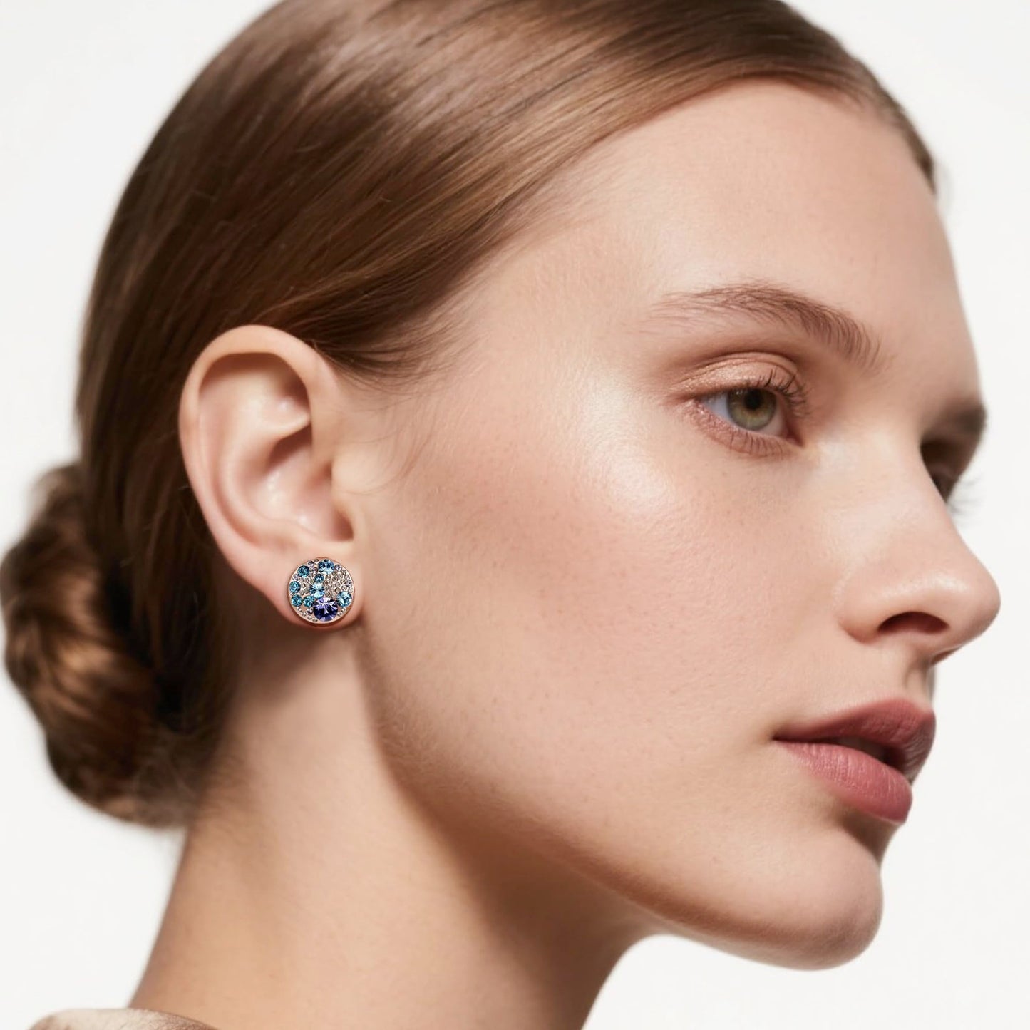 Multicolored Austrian Crystal Rhinestone Stud Earrings for Women Fashion S925 Sterling Silver Hypoallergenic Jewelry (Purple Main Crystal/Rose Gold-tone)