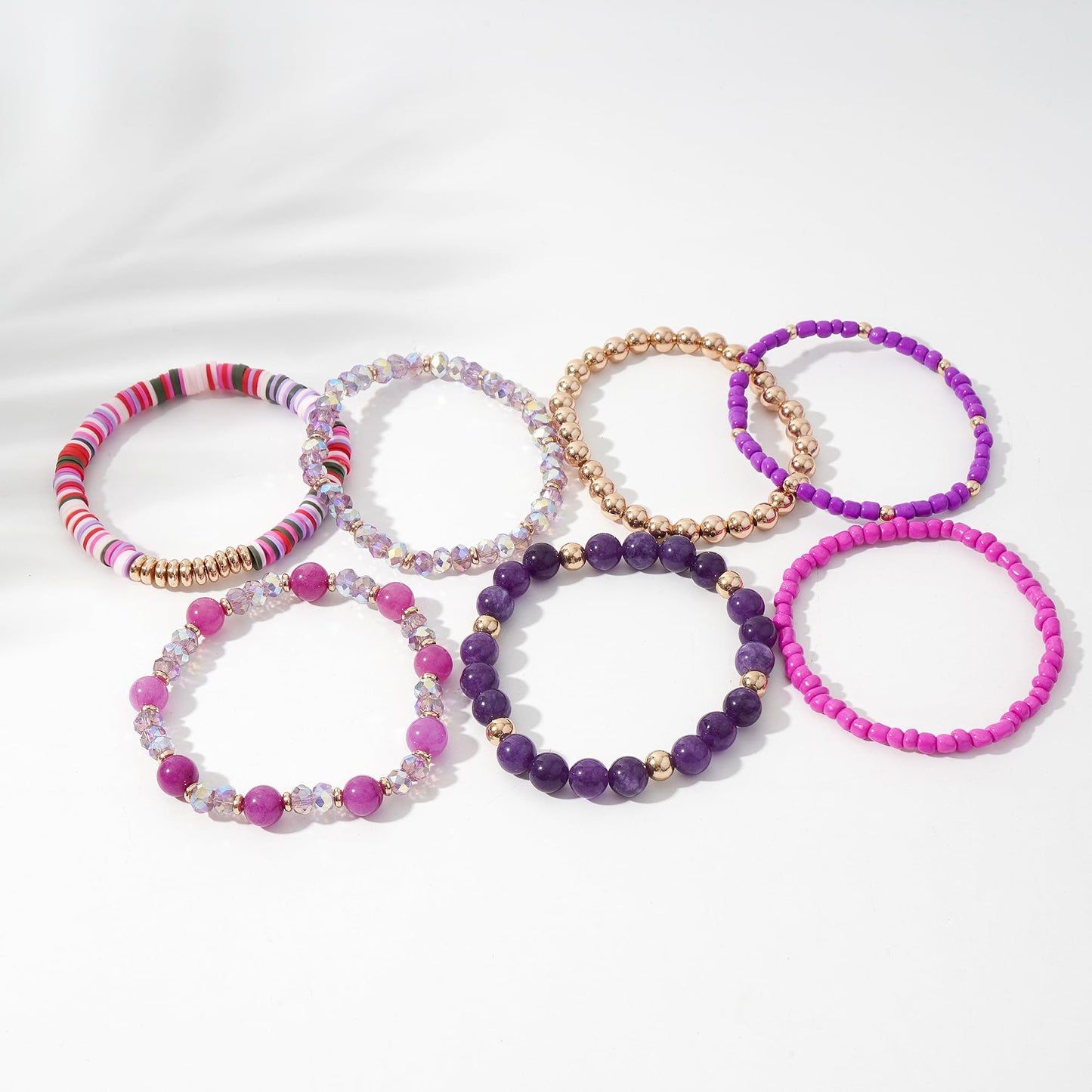 GOOJIDS Surfer Heishi Clay Bead Bracelets for Women Bohemian Stackable Gold Plated Beaded Stretch Bracelets Elastic Layering Friendship Bracelets Set Boho Jewelry