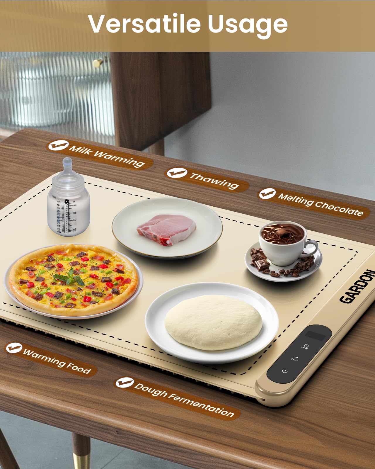 Gardon Warming Mat for Food - 18"x11" Food Warmers for Parties Buffet, Electric Warmer Tray with 6 Temp Settings, Portable Silicone Heating Pad, Kitchen Gadgets & Gifts for Party Home Travel, Beige