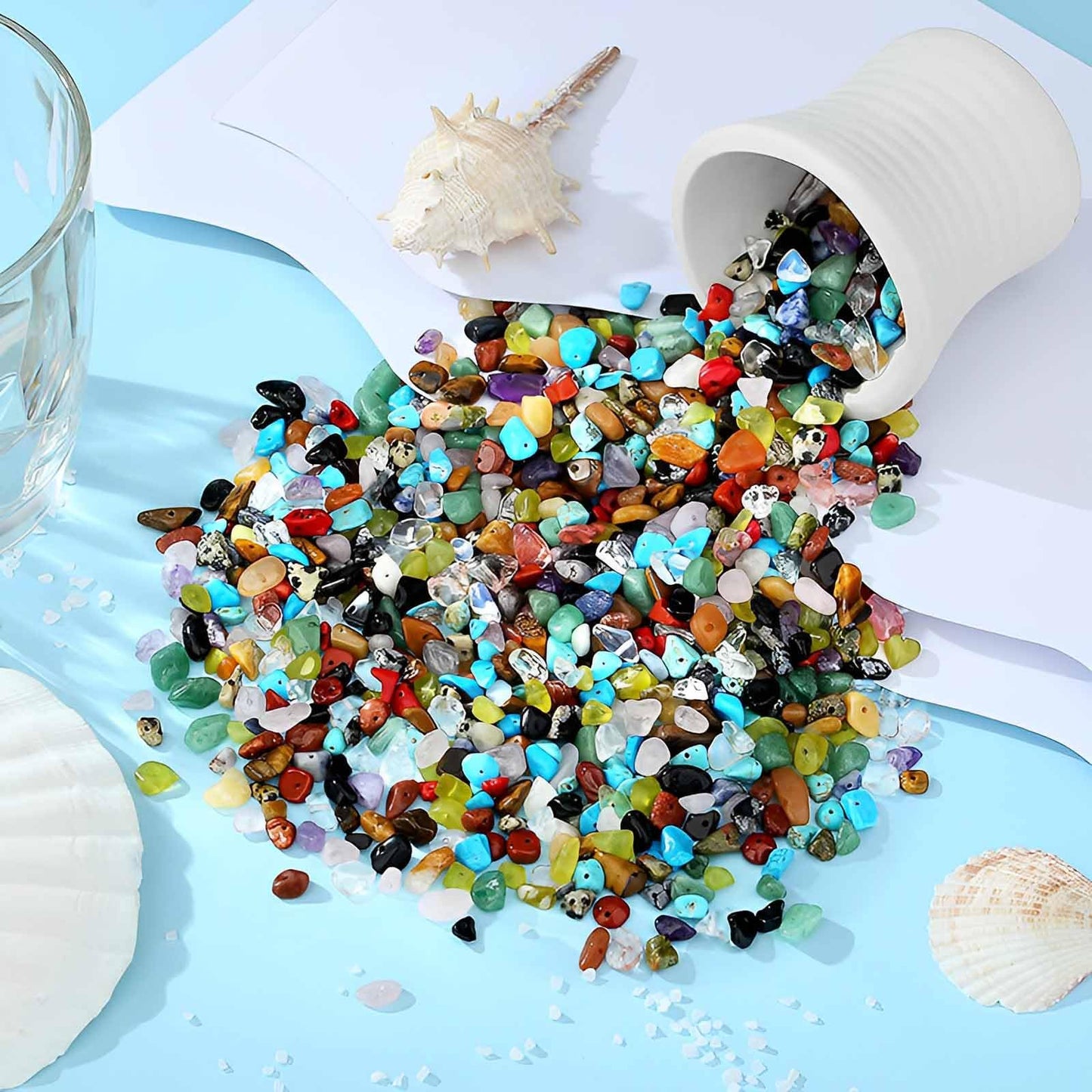 200pcs Natural Chip Stone Beads Gemstone Healing Crystal Loose Rocks Bead Irregular Glass Seed Charm Beads Drilled DIY for Jewelry Bracelet Necklace Earrings Making Crafting Supplies (White, 5-8mm)