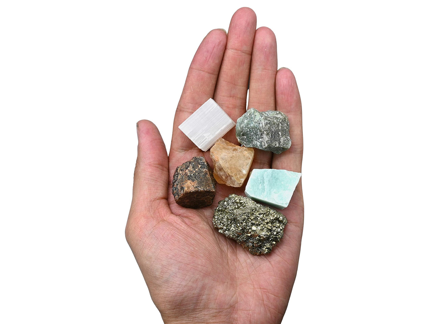 Amazing Gemstone Crystals for Money and Success Manifestation, Set of 6 Citrine, Pyrite, Garnet, Selenite, Green Aventurine and Amazonite Healing Crystals and Stones
