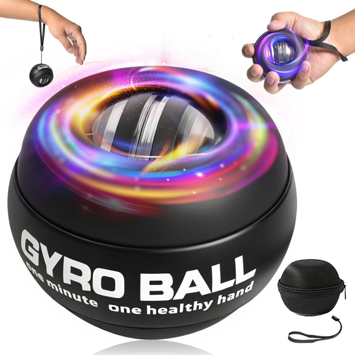 BeSokar Auto-Start Gyro Ball Wrist & Forearm Trainer, 5-Level Adjustable Resistance with LED Light Control, Transparent Gyroscopic Exerciser for Arm, Finger & Wrist Strength