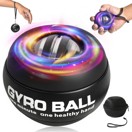 BeSokar Gyroball - Matte Black Case & Forearm Trainer, 5-Level Adjustable Resistance with LED Lights, Matte Black Gyroscopic Power Ball for Grip & Arm Strength