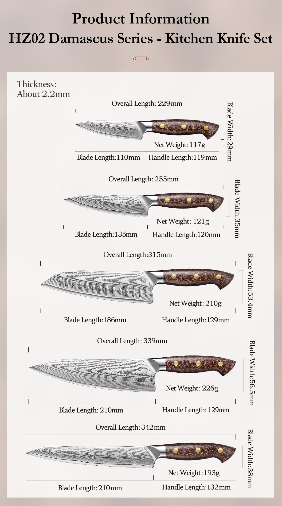 HEZHEN Damascus Chef Knife Set, 67 Layers Damascus Steel, 5PCS, Ultra Sharp, Professional Kitchen Knife Set for Chefs and Home Cooking, Ergonomic Micarta Handle, Gift Packing