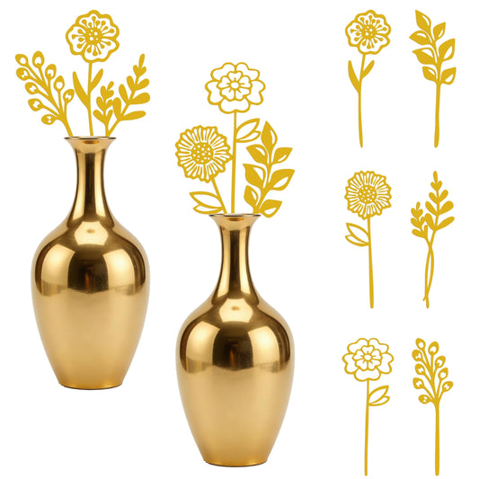 LumDecor Gold Metal Flowers Set of 6, Decorative Garden Stakes for Outdoor, Yard Art, Flower Bed Decor, Garden Decorations for Pots and Flower Vases, Elegant Metal Flowers for Patio, Garden, and Home