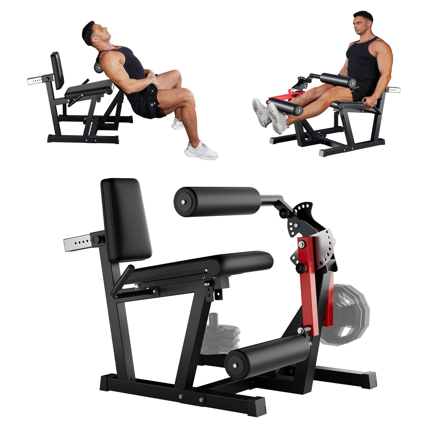 Leg Extension and Curl Machine, 700LBS Capacity Adjustable Leg Machine for Home Gym, Seated Leg Extension and Lying Curl Machine with Plate-Loaded Design, Leg Workout Equipment