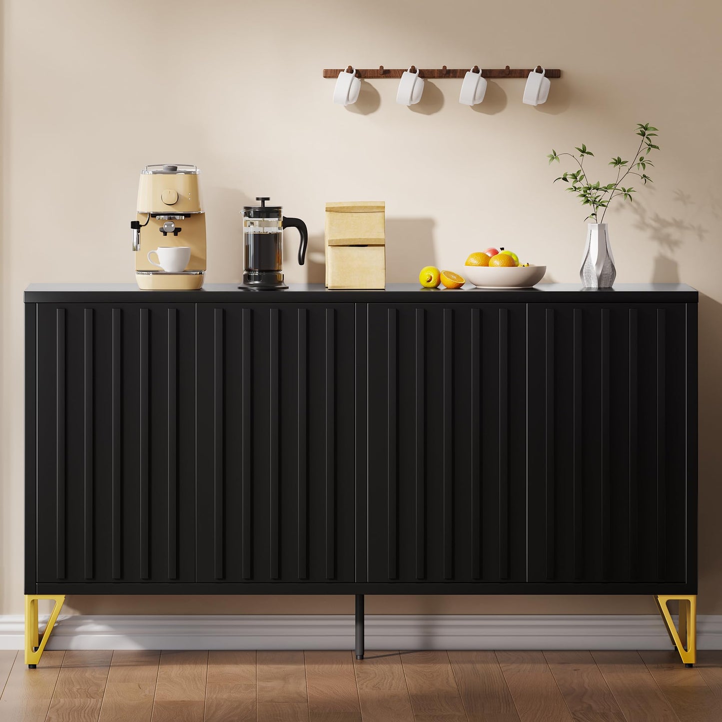 YITAHOME 55" Metal Storage Cabinet, Sideboard Buffet Cabinet with Adjustable Shelf, Metal Accent Console Credenza for Living Room, Kitchen, Dining Room, Black