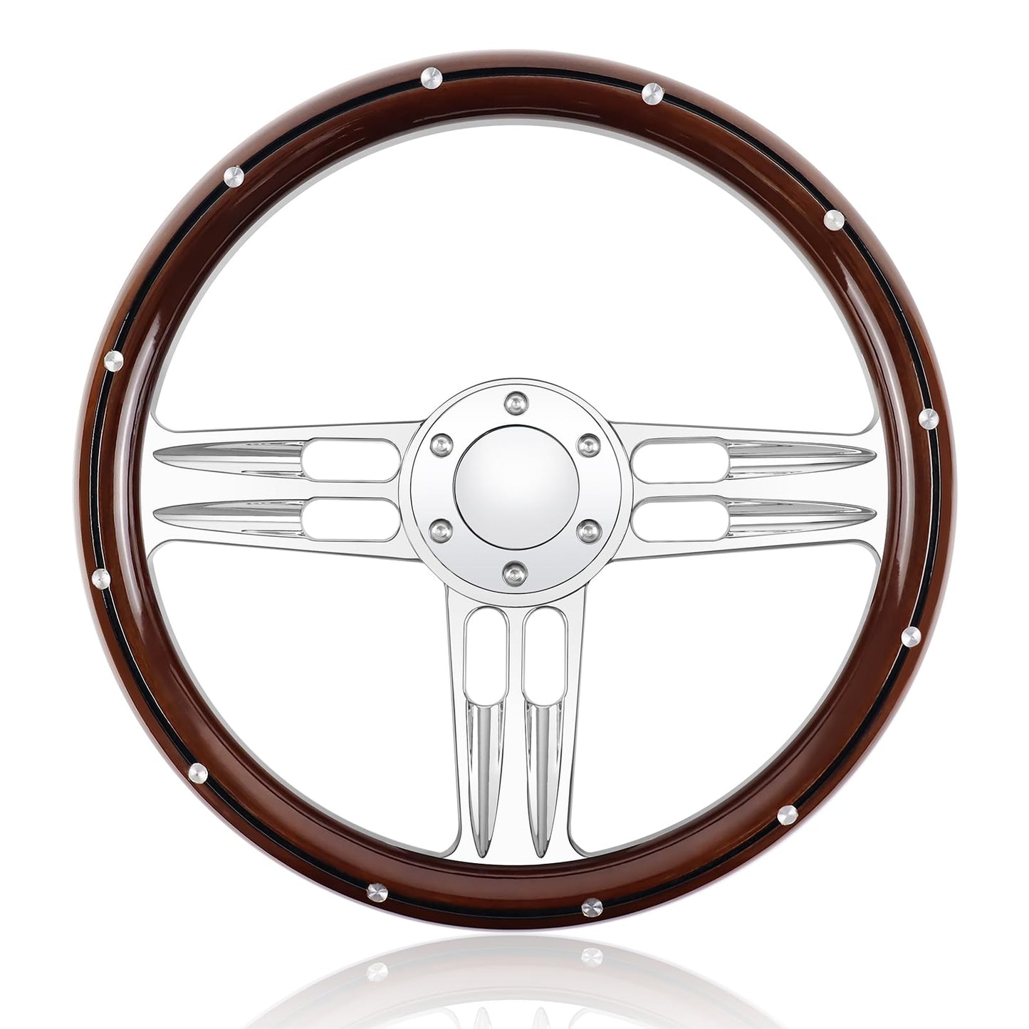 QYMOPAY Billet Wooden Racing Steering Wheel, 6 Hole Steering Wheel with Horn Buttons 3 Spoke for Rally/Motorsport/Car Simulator Driving