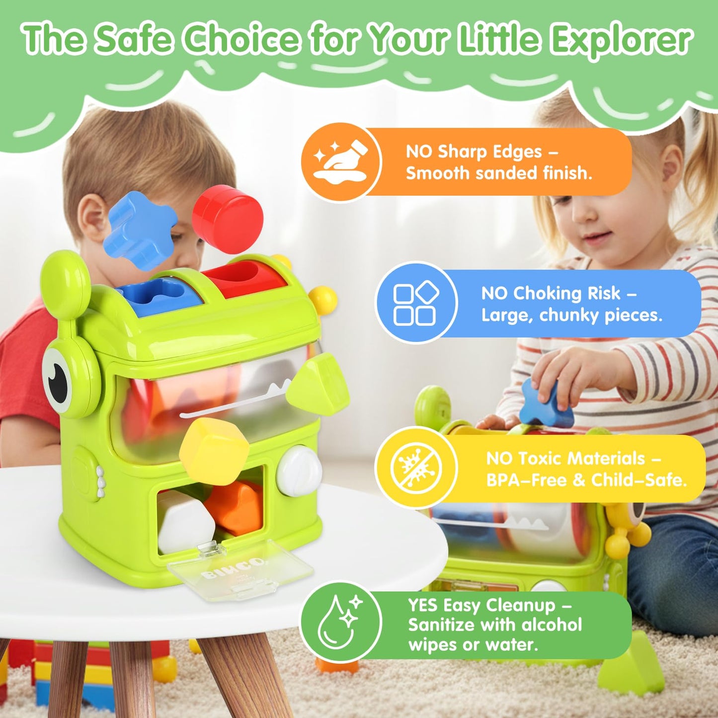 Haoshoon Montessori Baby Toys Eating The Shapes, Interactive Shape Sorter Toys for Toddlers, Fine Motor Skills Matching & Sorting Learning Toys for 1 2 3 Year Old Boys Girls