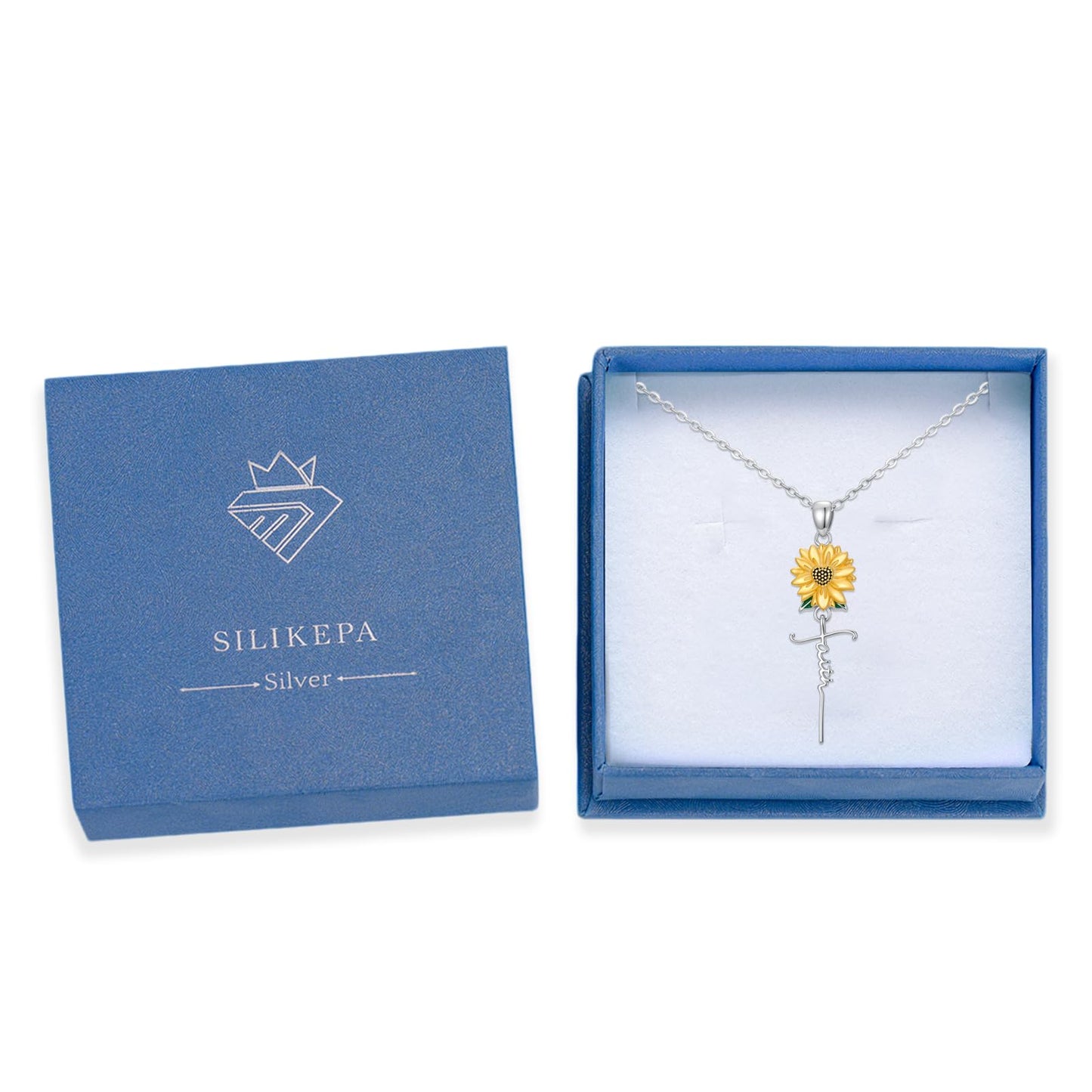 Silikepa Sunflower Necklace for Women, 925 Sterling Silver, Sunflower Faith Pendant Necklace, Christian Jewelry, Gift for Women