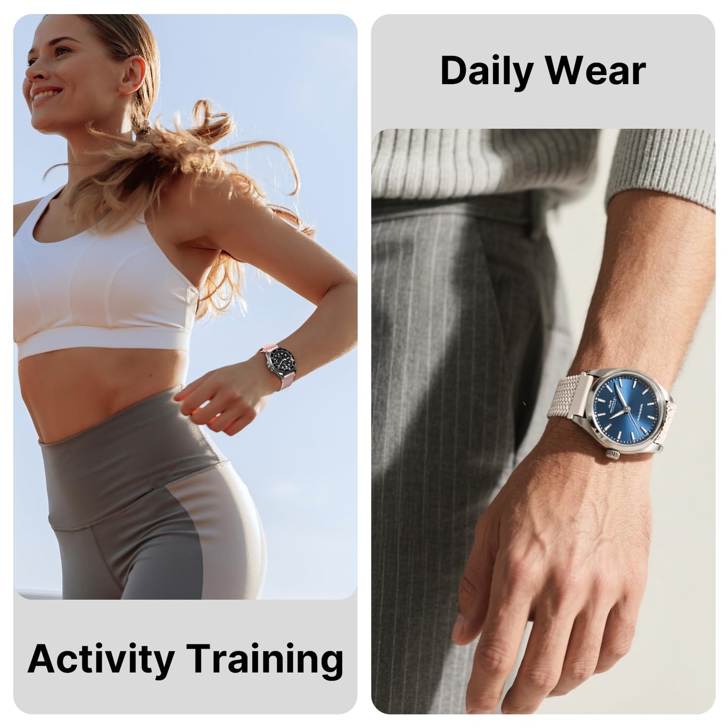 Fullmosa Magnetic Braided Watch Bands - 18mm 20mm 22mm Quick Release Watch Strap, Stretchy Nylon Solo Loop Compatible with Garmin Samsung Galaxy Amazfit for Men Women(20mm, Starlight+Muted Pink)