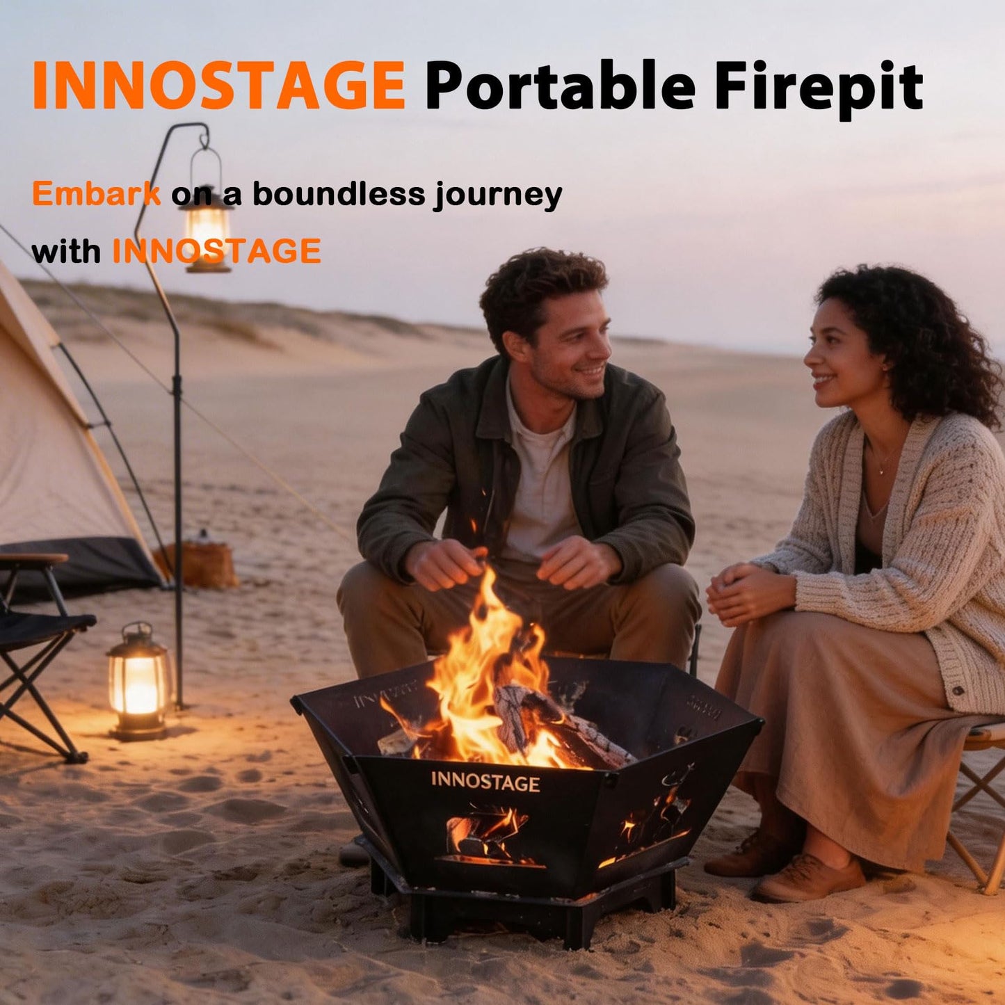 Fire Pit for Camping- 23Inch Small Collapsible Firepit for Patio Outside Wood Burning Outdoor Indoor BBQ Picnic Foldable Fire Pits Bonfire of Backyard Patio with Portable Tote Bag