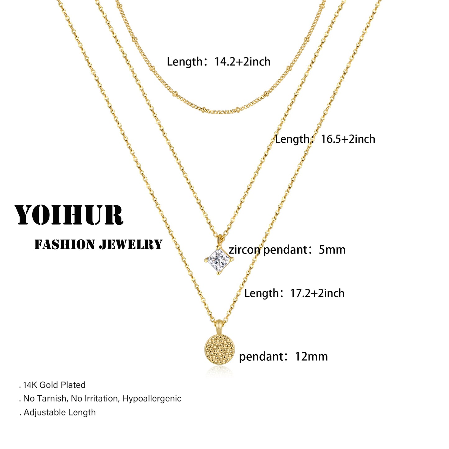YOIHUR Layered Gold Necklaces for Women, 14K Gold Plated Dainty Stackable Stack Choker Necklaces Trendy Layering Pendant Chain Necklace Set Gold Jewelry for Women Gifts
