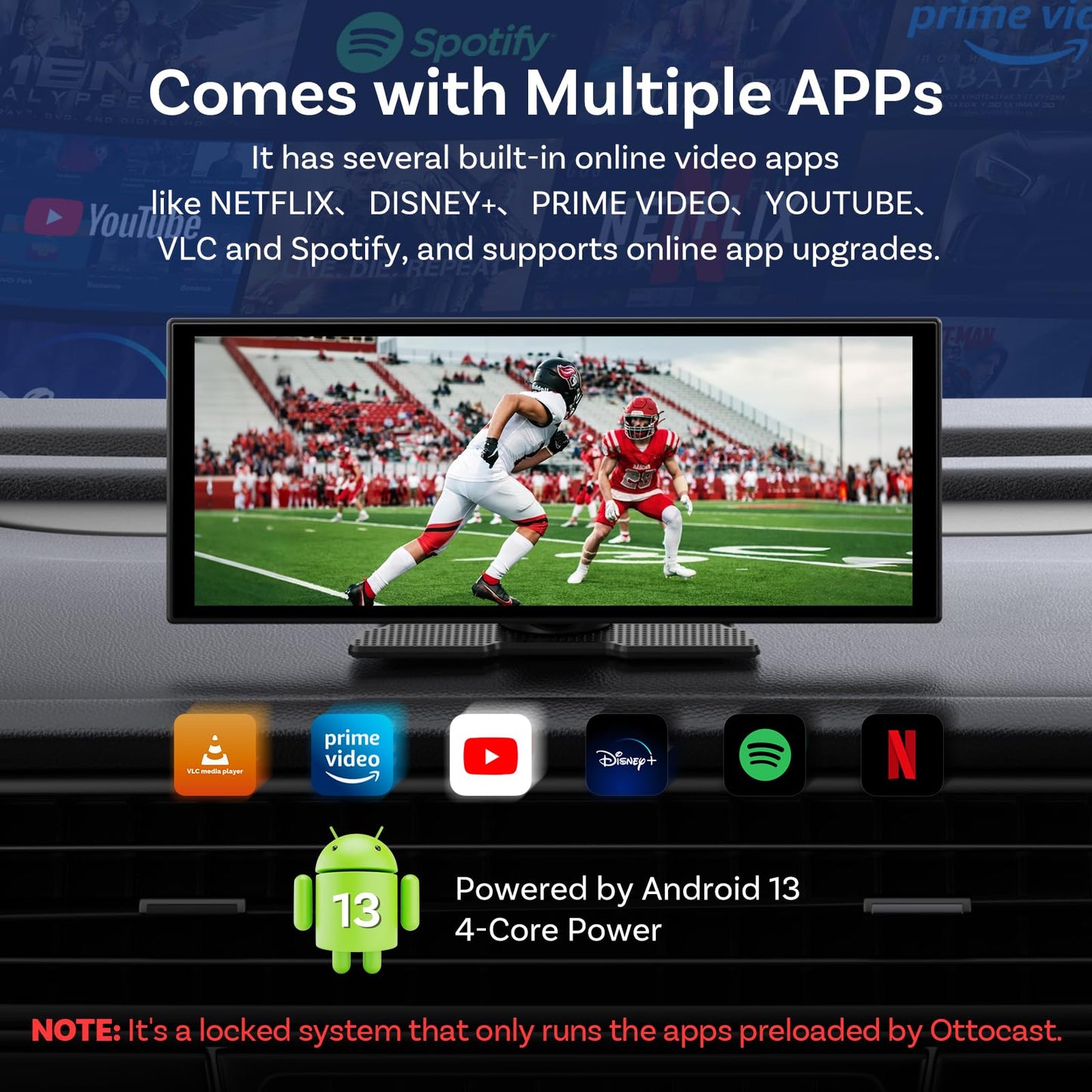 OTTOCAST 11.4" Carplay Screen for car with Netflix YouTube and Backup Camera for iPhone(iOS 8+), Android Auto(Android 10+), Built-in Apps, Navigation, Android 13 OS