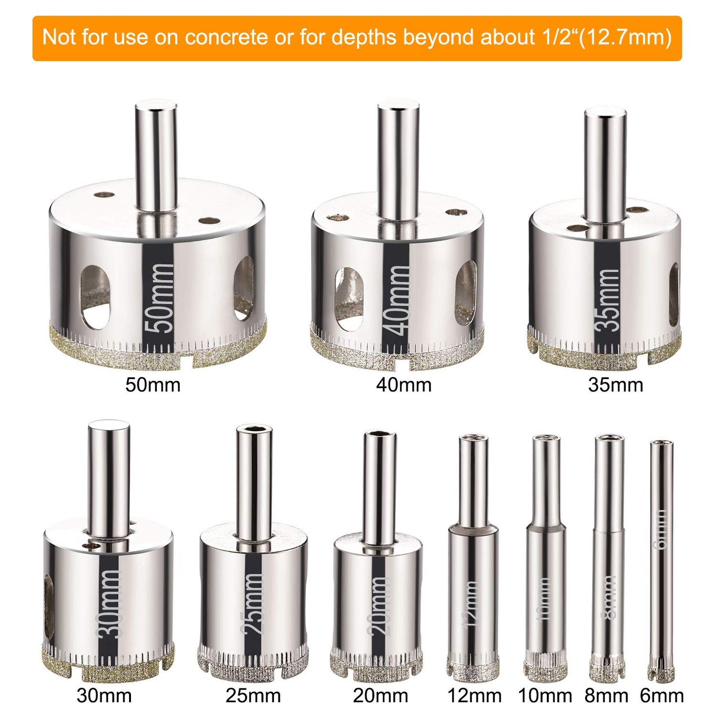 THINKWORK Diamond Drill Bits, Hollow Drill Hole Saw Set, 10-Piece Tile Opener with Hole Saw Guidance Fixture, Suitable for Ceramic, Glass, Tile, Porcelain, Marble