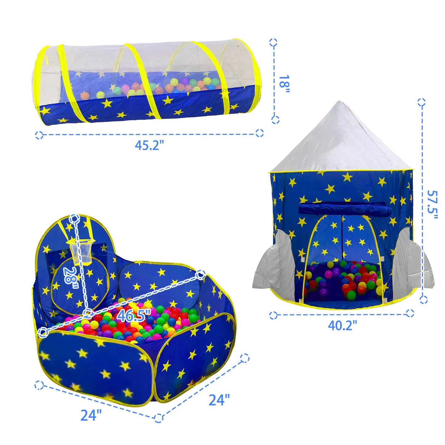 PigPigPen 3pc Kids Play Tent for Boys with Ball Pit, Crawl Tunnel, Princess Tents for Toddlers, Baby Space World Playhouse Toys, Boys Indoor& Outdoor Play House, Perfect Kid’s Gifts