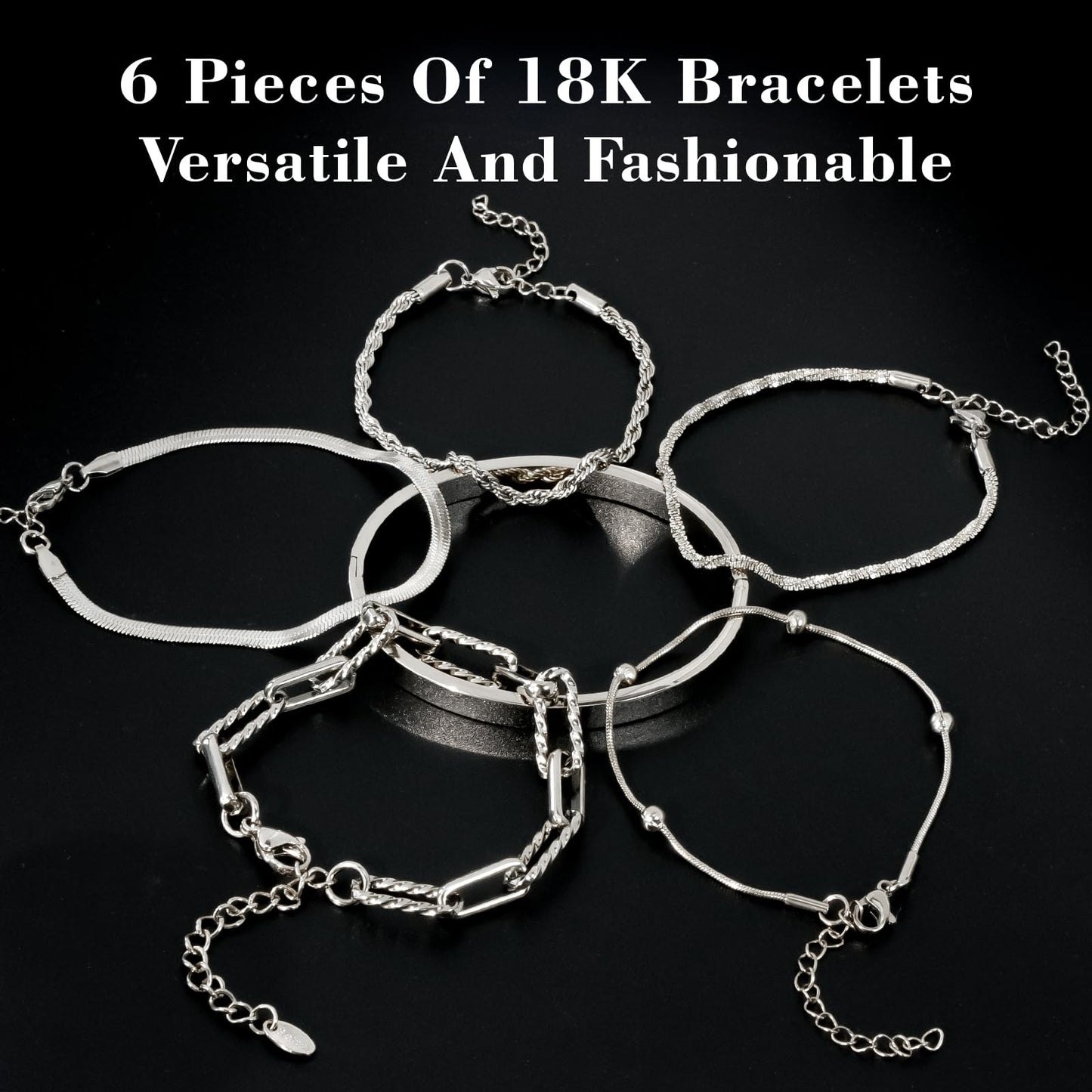 Gold Bracelets for Women, Exquisite 18K and 14K Real Gold-Plated Bracelet Stacking Sets, Waterproof Cuban Chains, Paperclip Chain , Cuff Bangles, Non Tarnish,Jewelry Gifts for Women (18Ksilver 6)