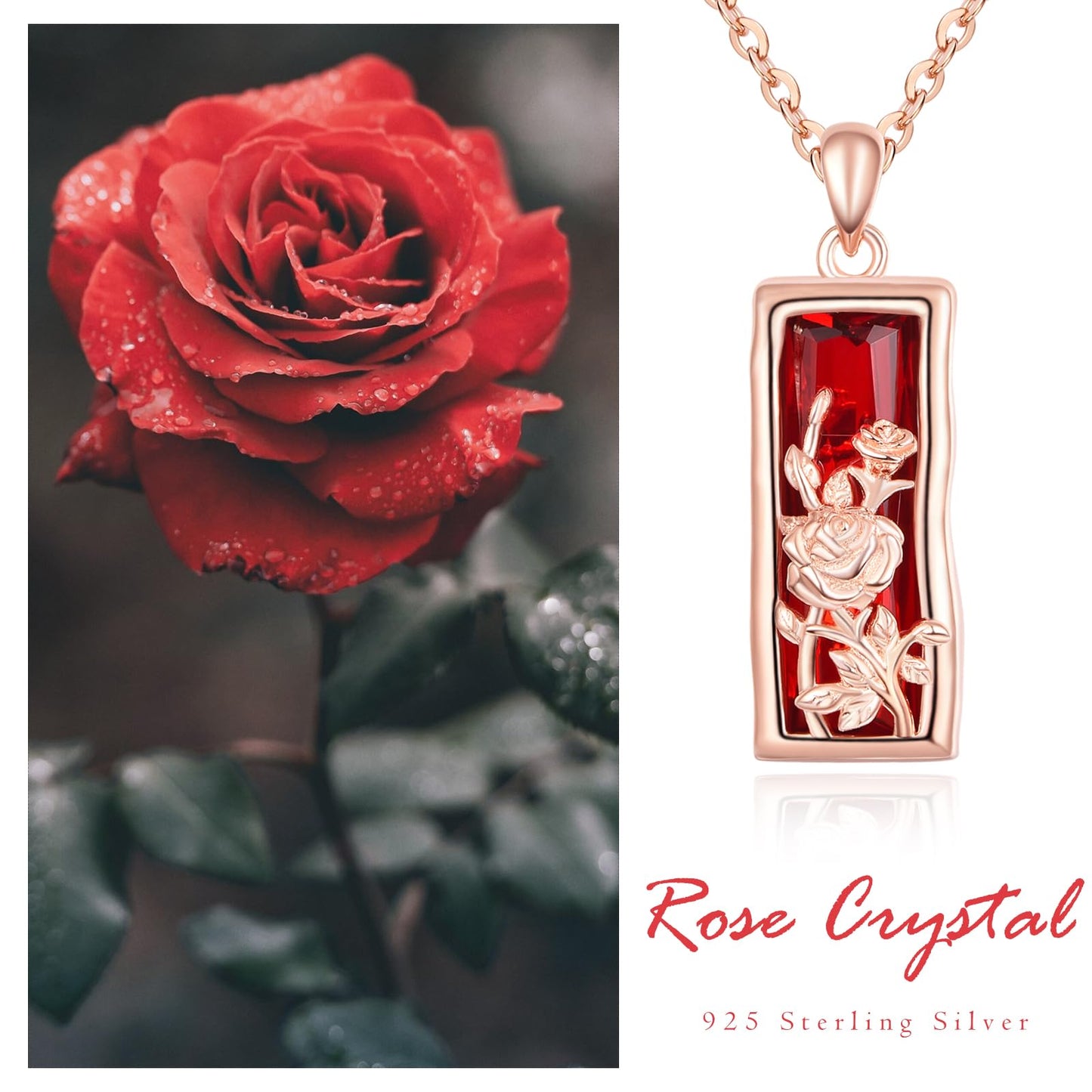 AENEAS Rose Flower Necklace 925 Sterling Silver Crystal Rose Pendant Necklace Rose Jewelry Gifts for Women Prime