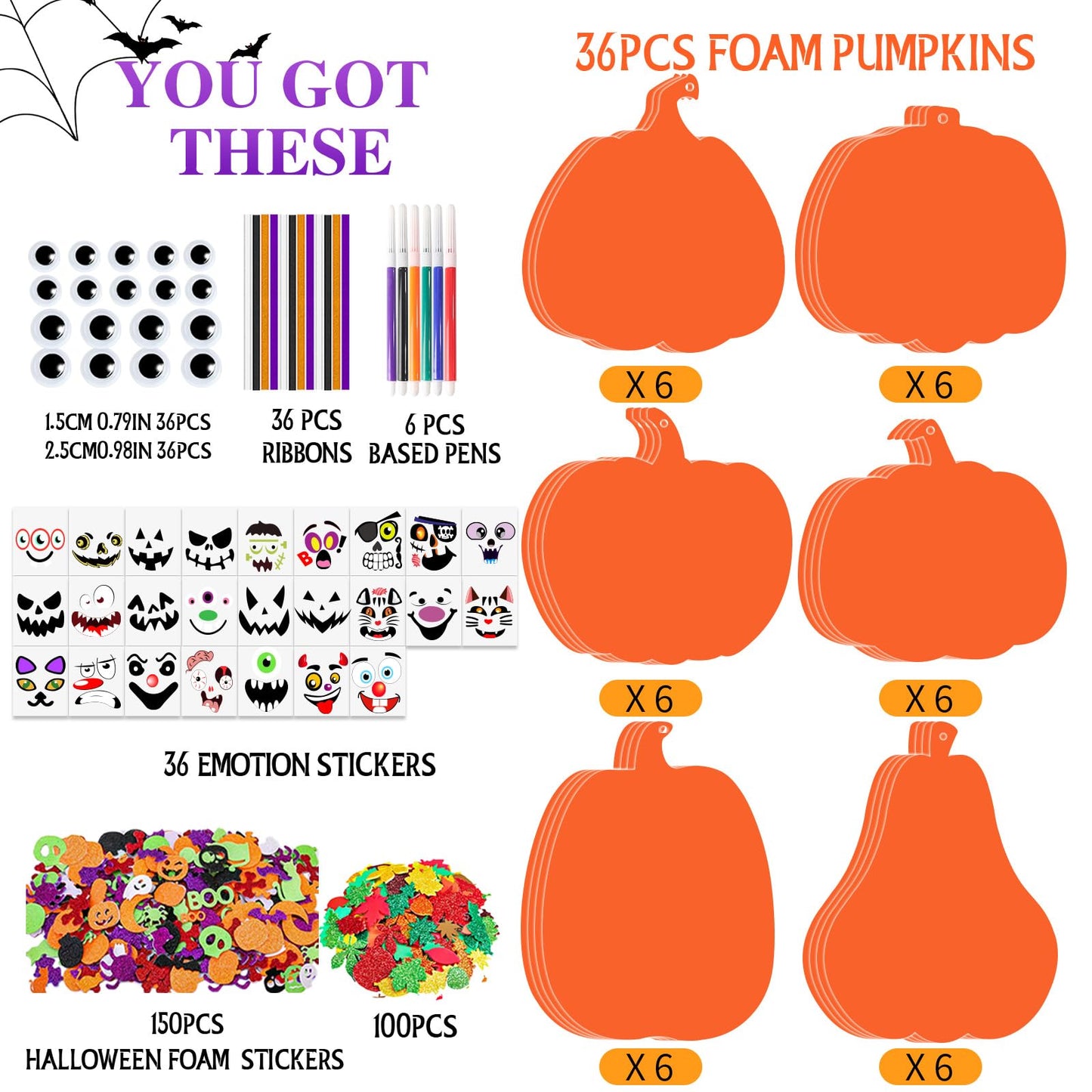 Natonhi 430Pcs Halloween Crafts Kit, Halloween Activitie Foam Pumpkin with Pumpkin Face Stickers DIY Art and Craft Set Holiday Decoration