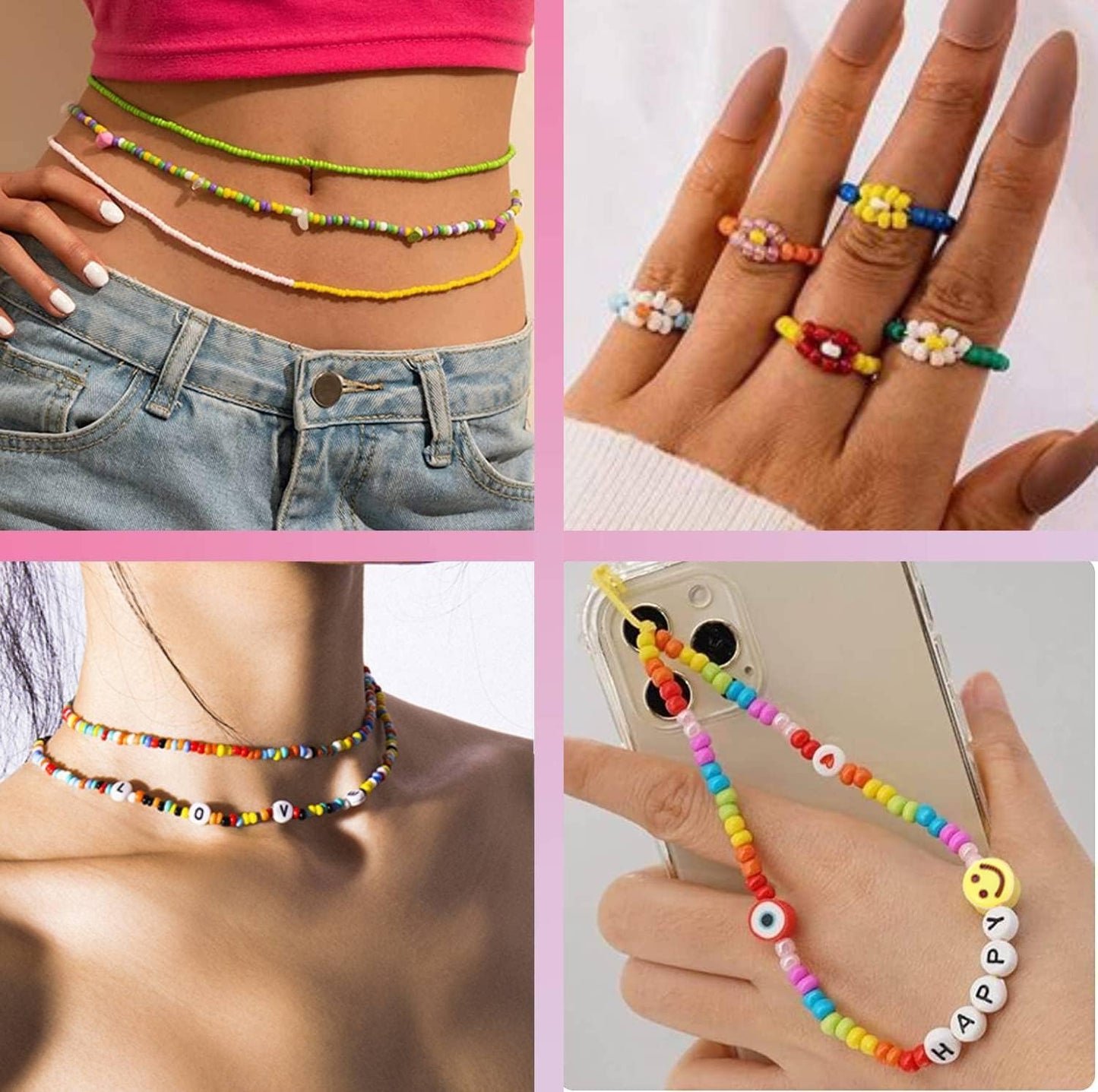 32400pcs Glass Seed Beads for Jewelry Making Kit, 120 Colors 3mm Small Beads Kit Bracelet Beads with Letter Evil Eye Beads Jump Rings & Charms Pendants for Bracelets Making, DIY, Adult Craft Supplies