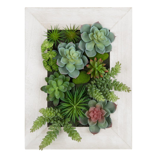 GnFlus Hanging Wall Artificial Plants Decor Fake Succulent Arrangement with Moss and Rectangle Wooden White Frames Faux Plants Hanging Boho Decor for Farmhouse Living Room Bedroom Home Indoor
