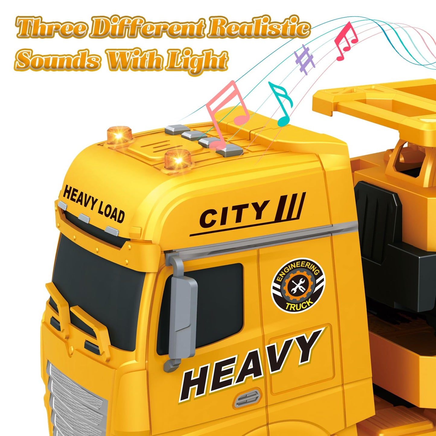lonfypeng 3-in-1 Construction Truck Toy for Ages 3-6 – 25.6 Inch Extra-Large Semi-Truck with Lights & Sounds, Detachable Excavator and Light & Sound Dump Truck, Inertia Vehicle Set