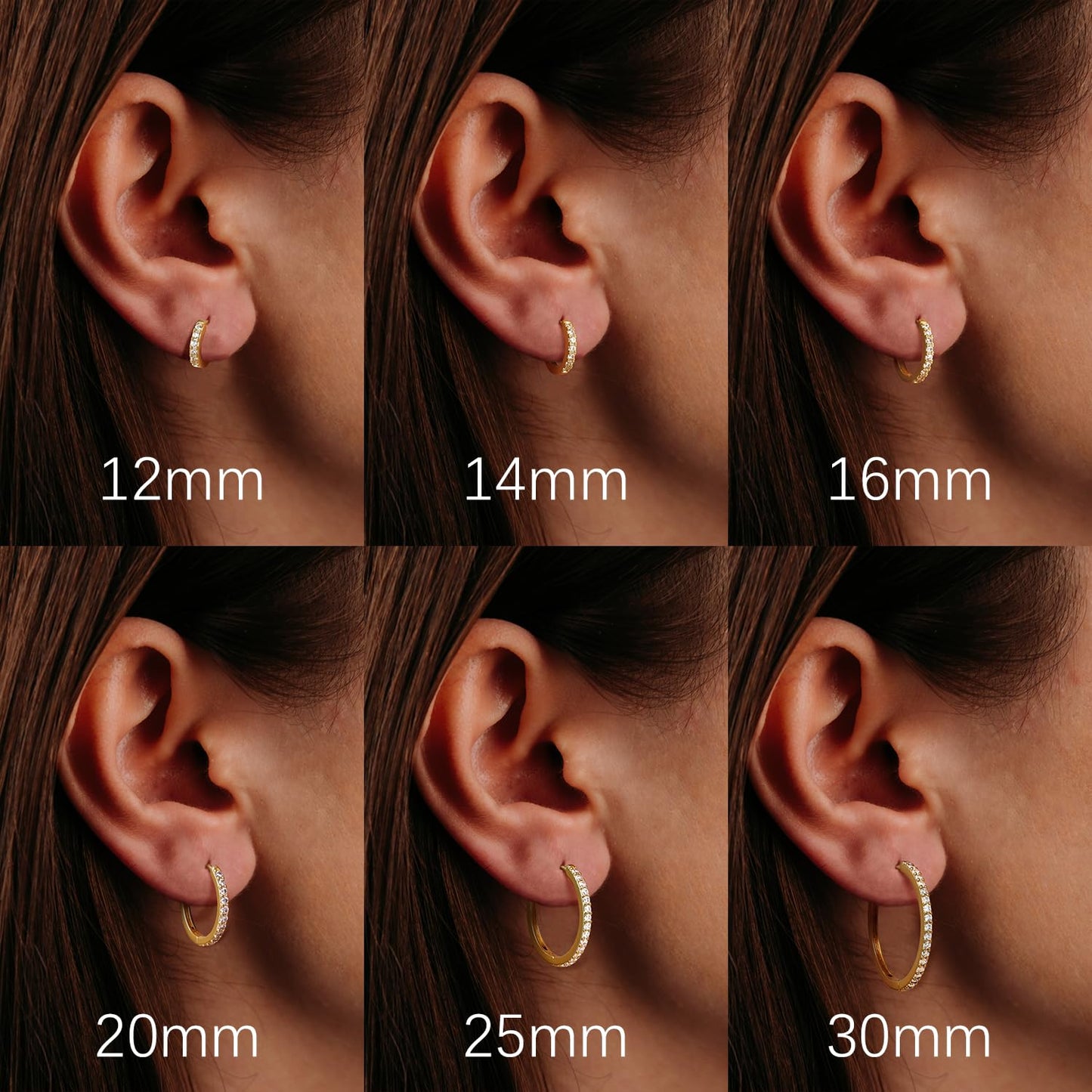 vuiikhir 14K Gold Earrings for Women 14K Gold Hoop Earrings for Women Cubic Zirconia Shining Gold Hoops Earring for Womens Hoop Lightweight Hoops Earring for Womens 12/14/16/20/25/30mm (14mm)