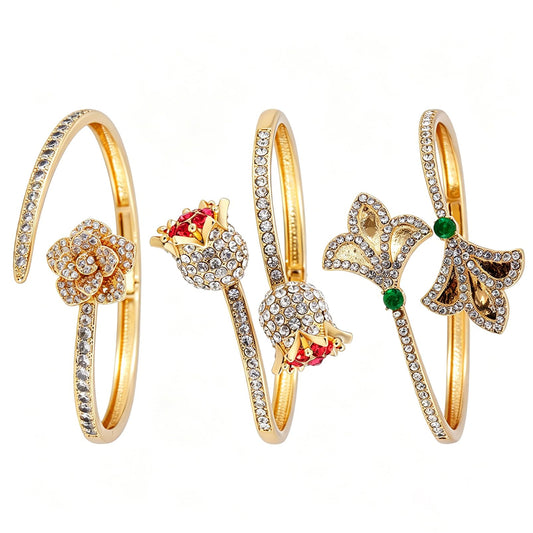 3 Pack 18K Gold Plated Bangles Bracelet Set for Women, Dainty Vintage Trendy Fashion Jewelry, Ideal Gift for Birthday Christmas Valentine's Day Mother's Day for Girlfriend Wife Mom Sister