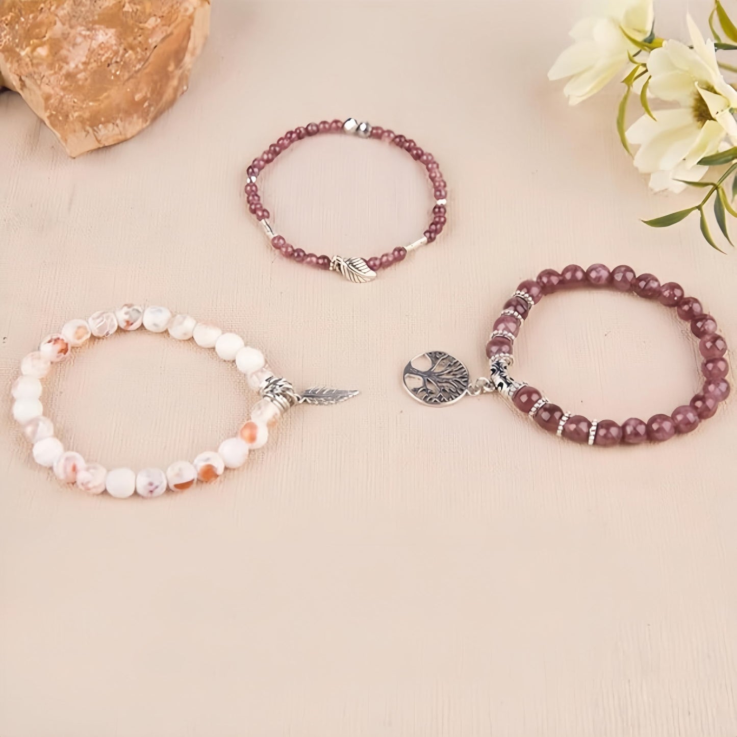 Jardme Healing Crystal Bracelets for Women, 8mm Beaded Natural Stone Stretch Chakra Bracelets Tree of Life Bracelet Jewelry Gifts for Women