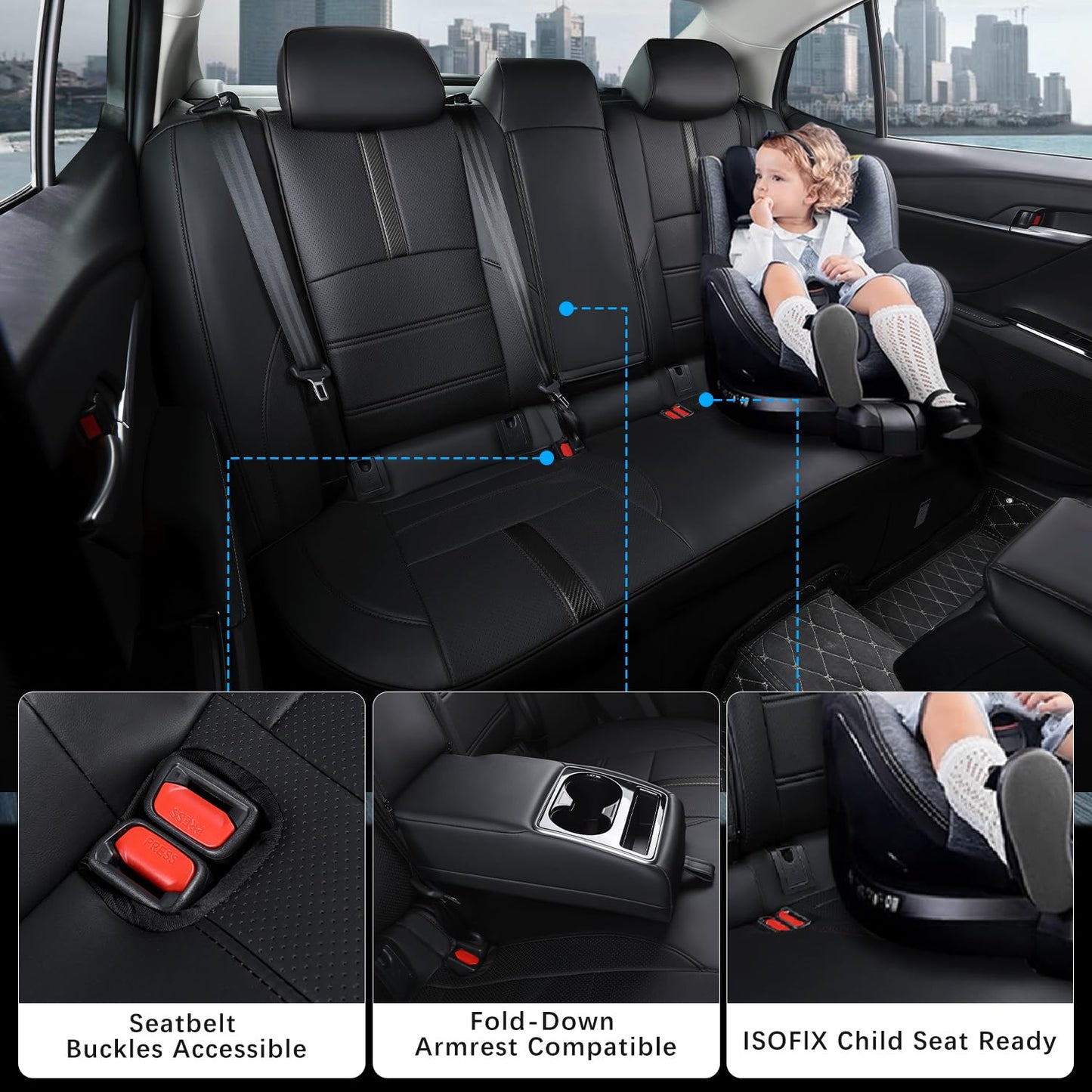 GOLYWIN Custom Fit Seat Covers for 2025-2026 Toyota Camry Hybrid LE SE & 2026 Nightshade - Full Set Premium Waterproof Faux Leather Car Seat Protectors (Pure Black)