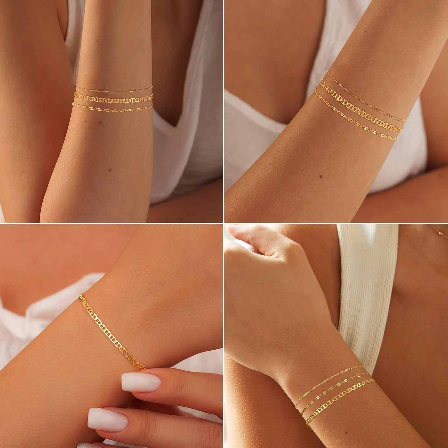 14K Gold Plated Bracelets for Women, Dainty Bracelet Stack Set for Women Thin Mariner Chain Fashion Waterproof Minimalist Jewelry Link Bracelets Cute Bracelets for Women Trendy