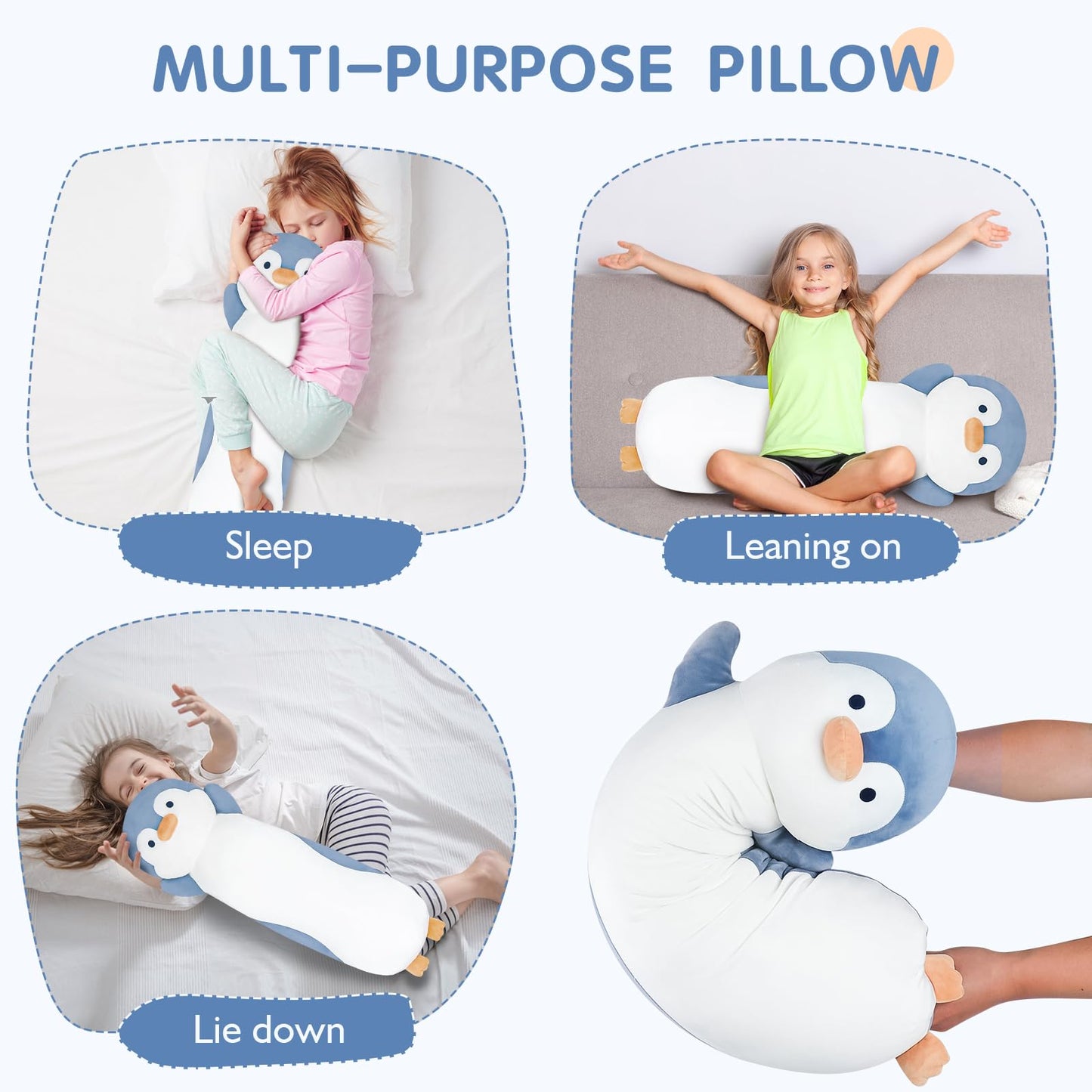 Dalmao 36" Penguin Stuffed Animal, Soft Jumbo Long Cuddle Pillow, Cute Blue Penguin Plush Body Pillow Plushies Toy Gift for Kids, Boy and Girls Birthday, Easter