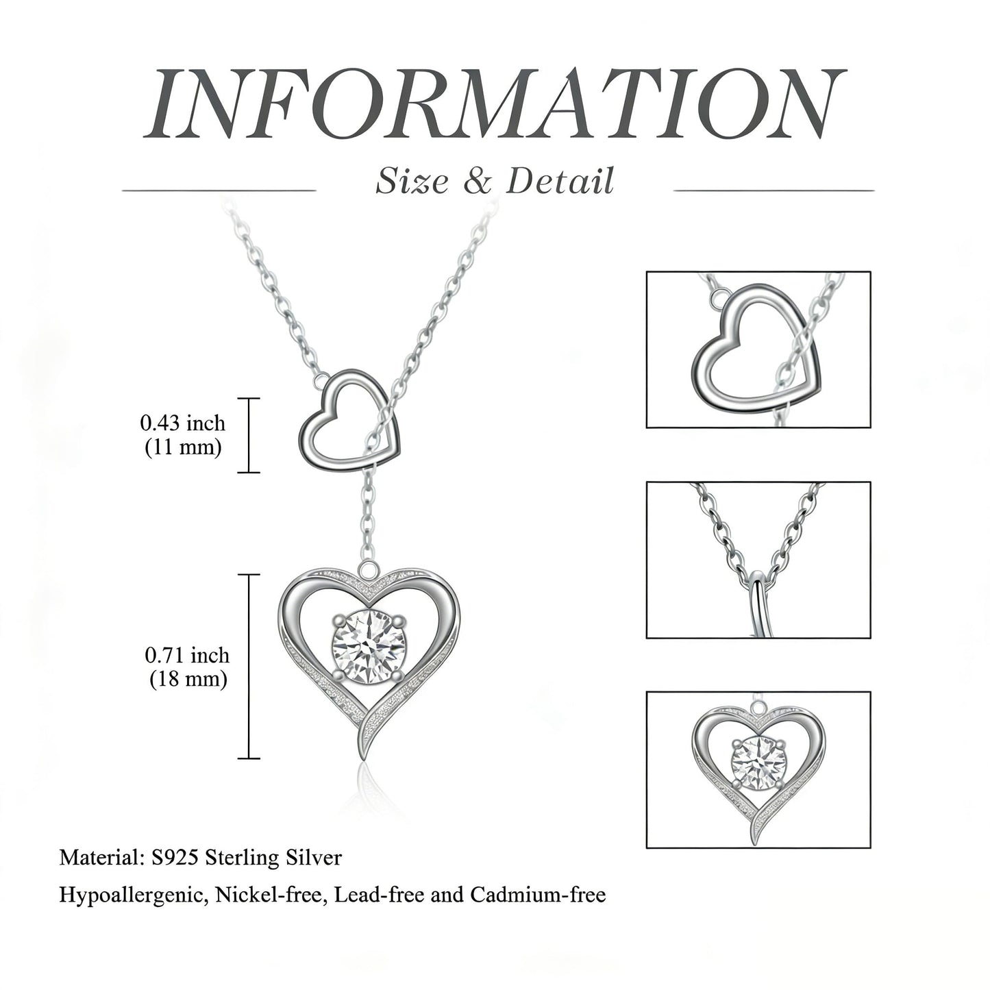 YYB Y Necklace Heart Pendant Lariat Necklace for Women 925 Sterling Silver Drop Necklaces Christian Jewelry Birthday Anniversary Mothers Day Gifts for Mom Sister Girlfriend