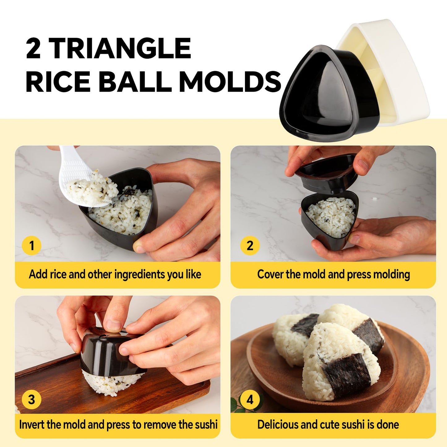 Musubi Press Mold Kit, Includes 2 Musubi Makers, 2 Onigiri Molds, 2 Rice Paddles, Temaki Roller & Luncheon Meat Slicer – Easy to Clean, Dishwasher Safe